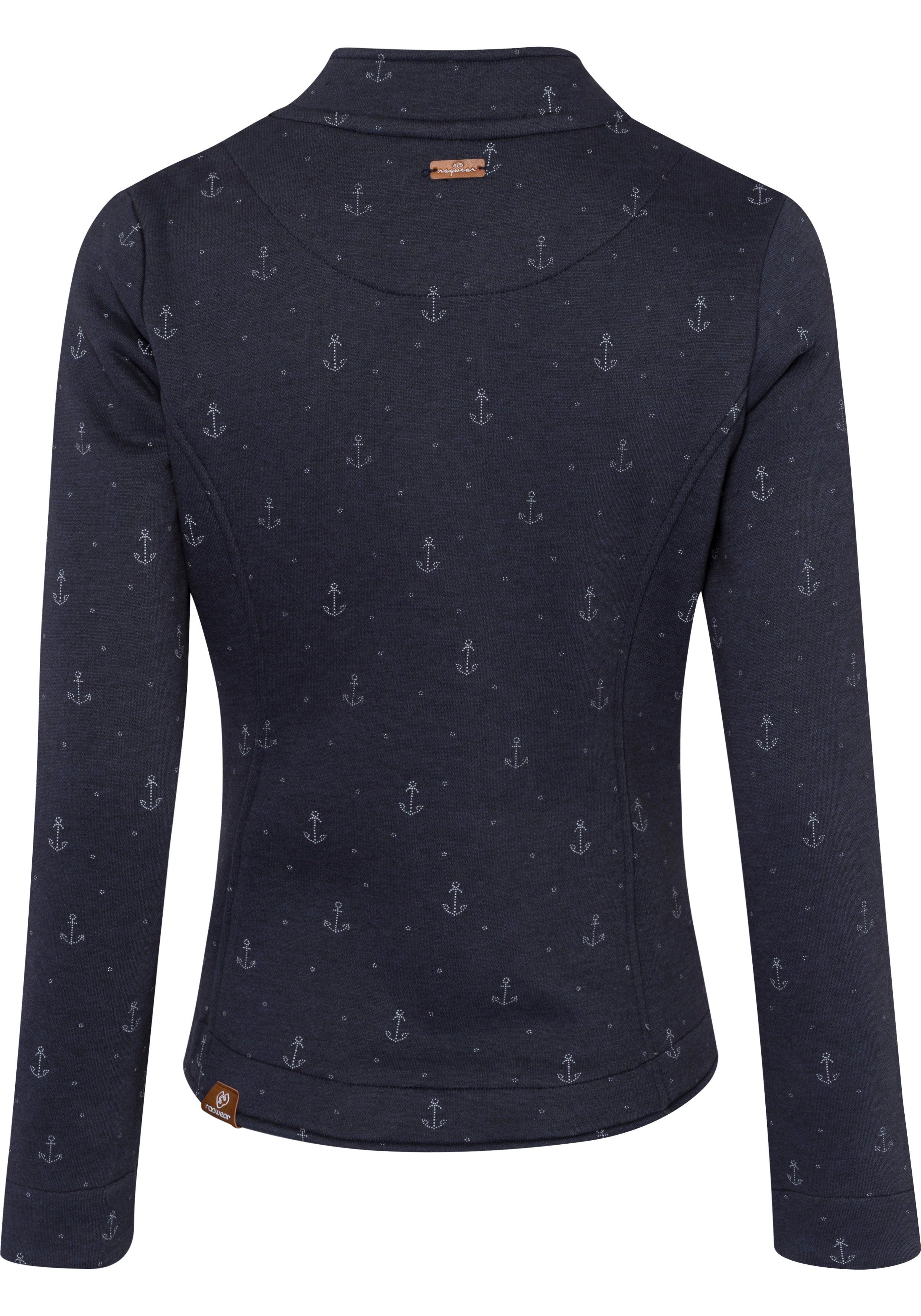 Ragwear Sweatjacke maritimer Sweat-Blazer mit PRINT NAVY Kontrast-Details O AVALINA