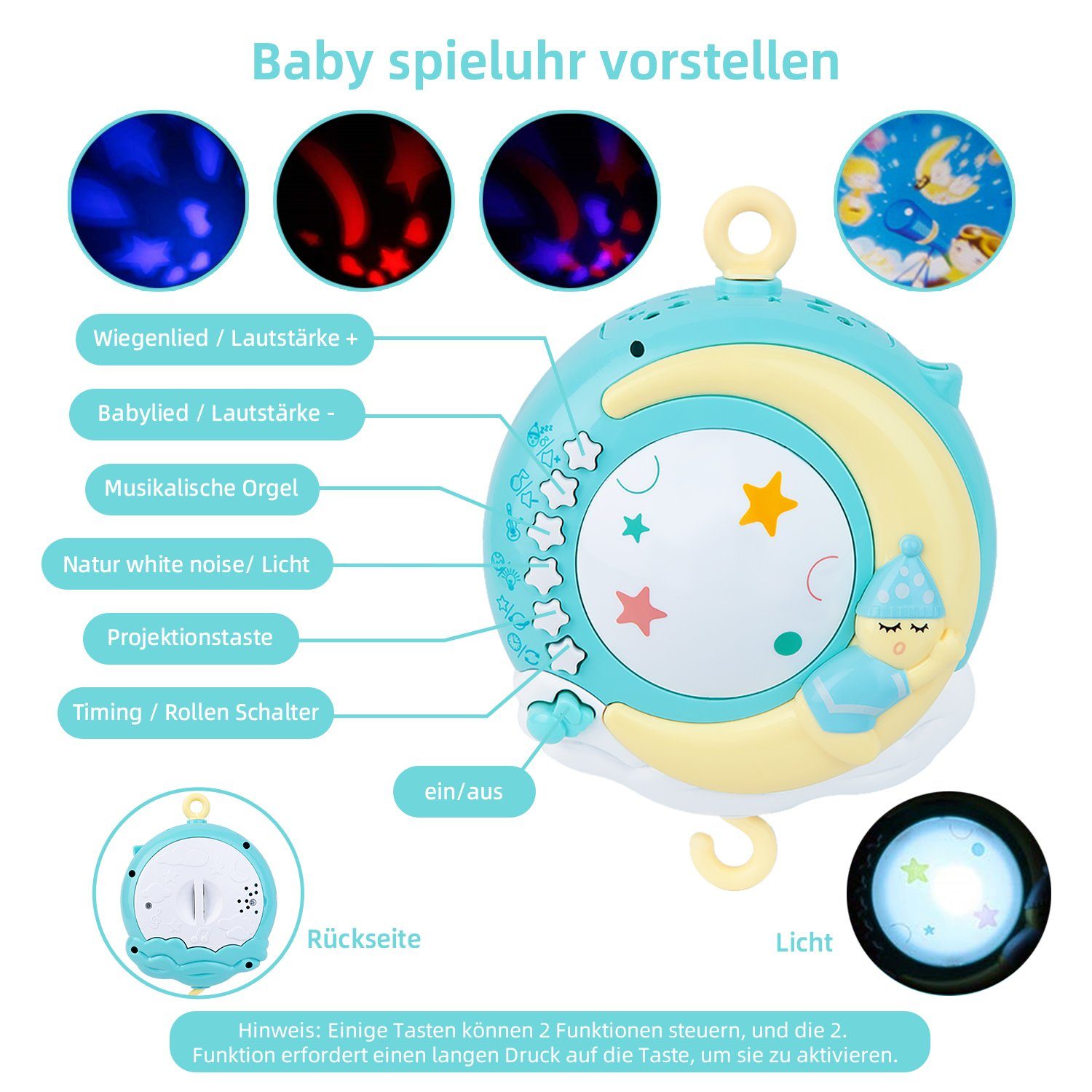 Esun Mobile Baby Mobile für Kinderbett mit Licht und Musik,Projektor, (Geschenkbox-Verpackung), hängenden rotierenden Rasseln mit 150 Melodien