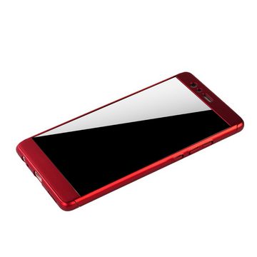 König Design Handyhülle Huawei P9 Plus, Huawei P9 Plus Handyhülle 360 Grad Schutz Full Cover Rot