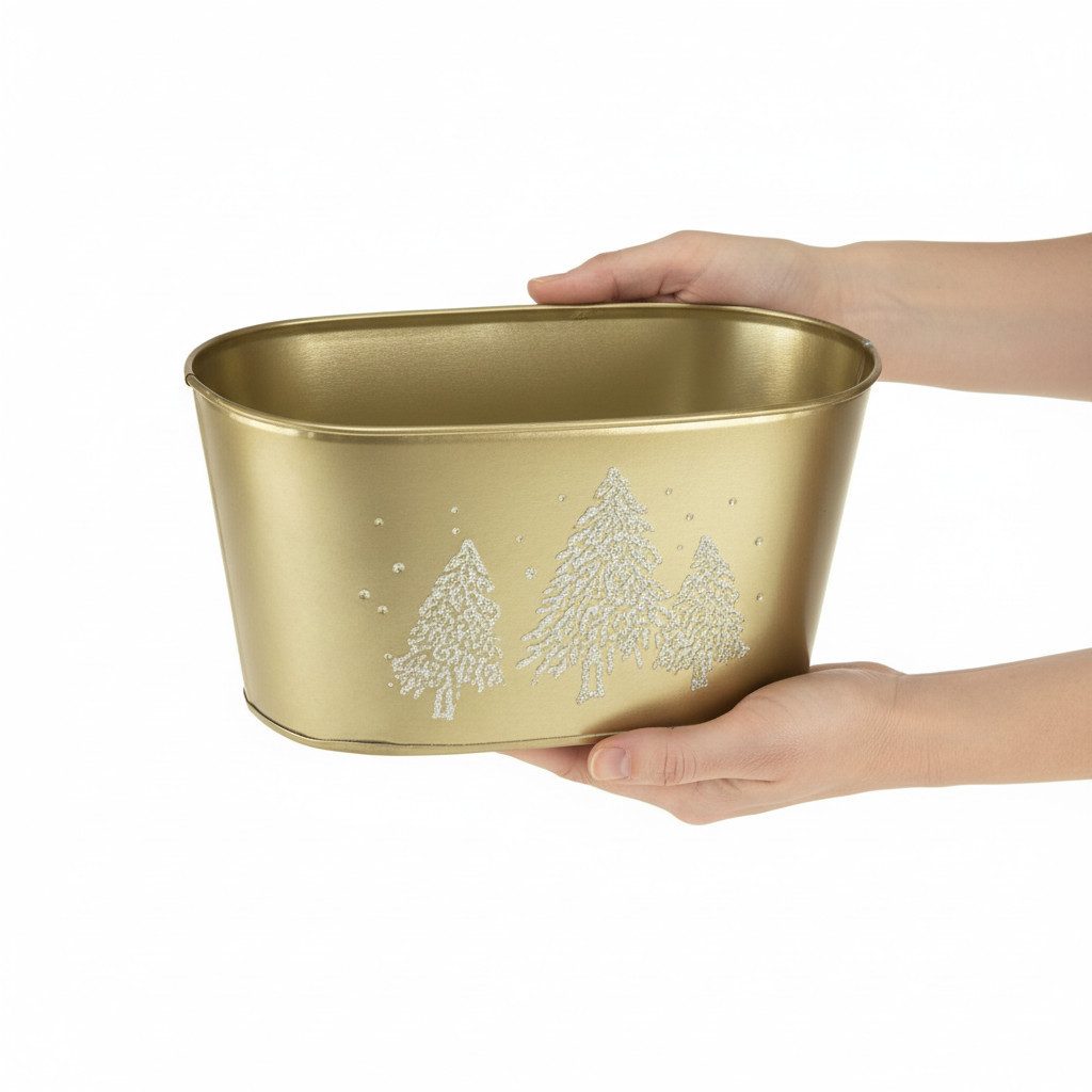 Florists Products Übertopf Dekoschale Metall Tannenbaummotiv Adventsdeko Weihnachtliche