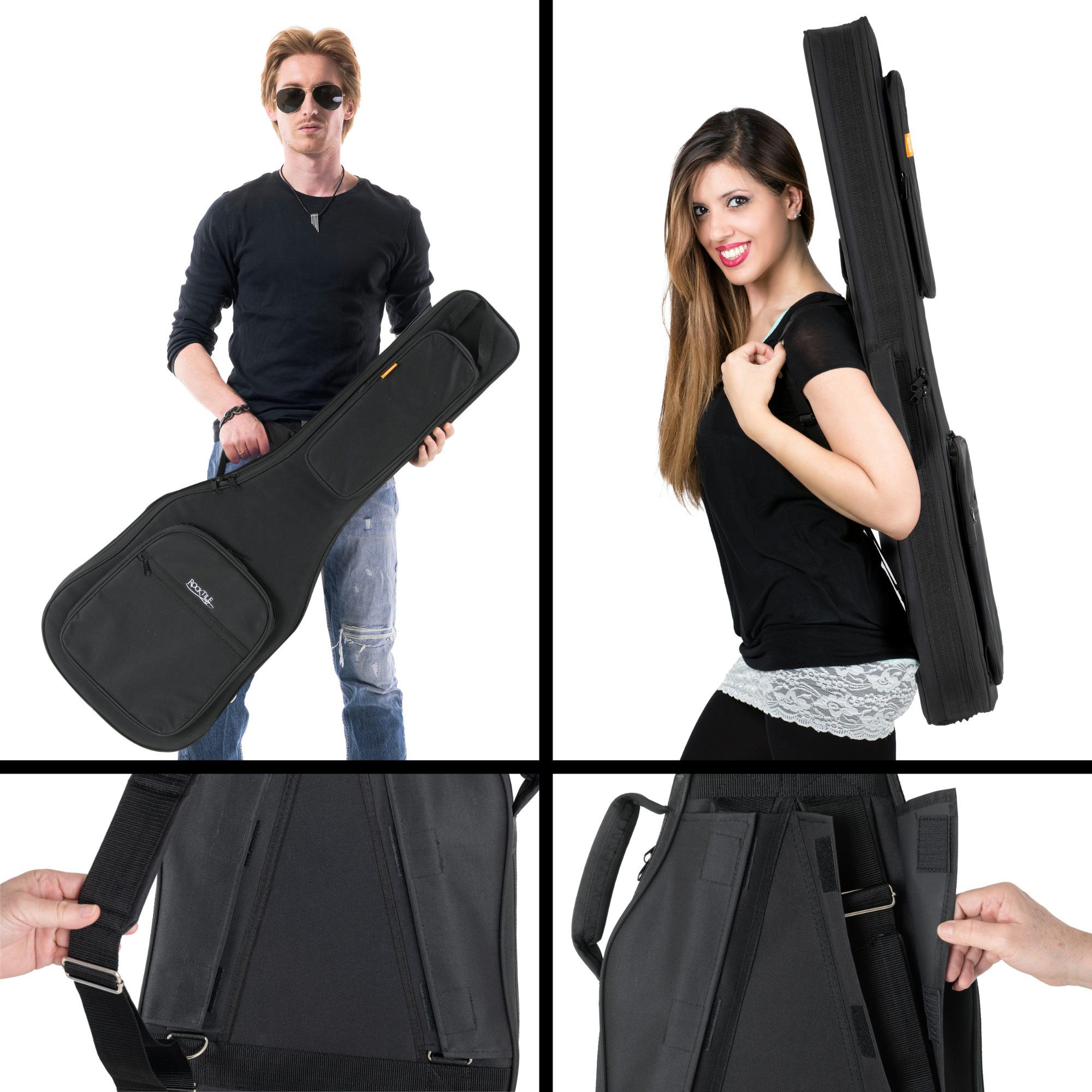 Rocktile Gitarrentasche EGSC-1122BK Softcase für E-Gitarre - Passgenau für jede E-Gitarre, gepolsterter E-Gitarren-Softcase mit Rucksackgarnitur