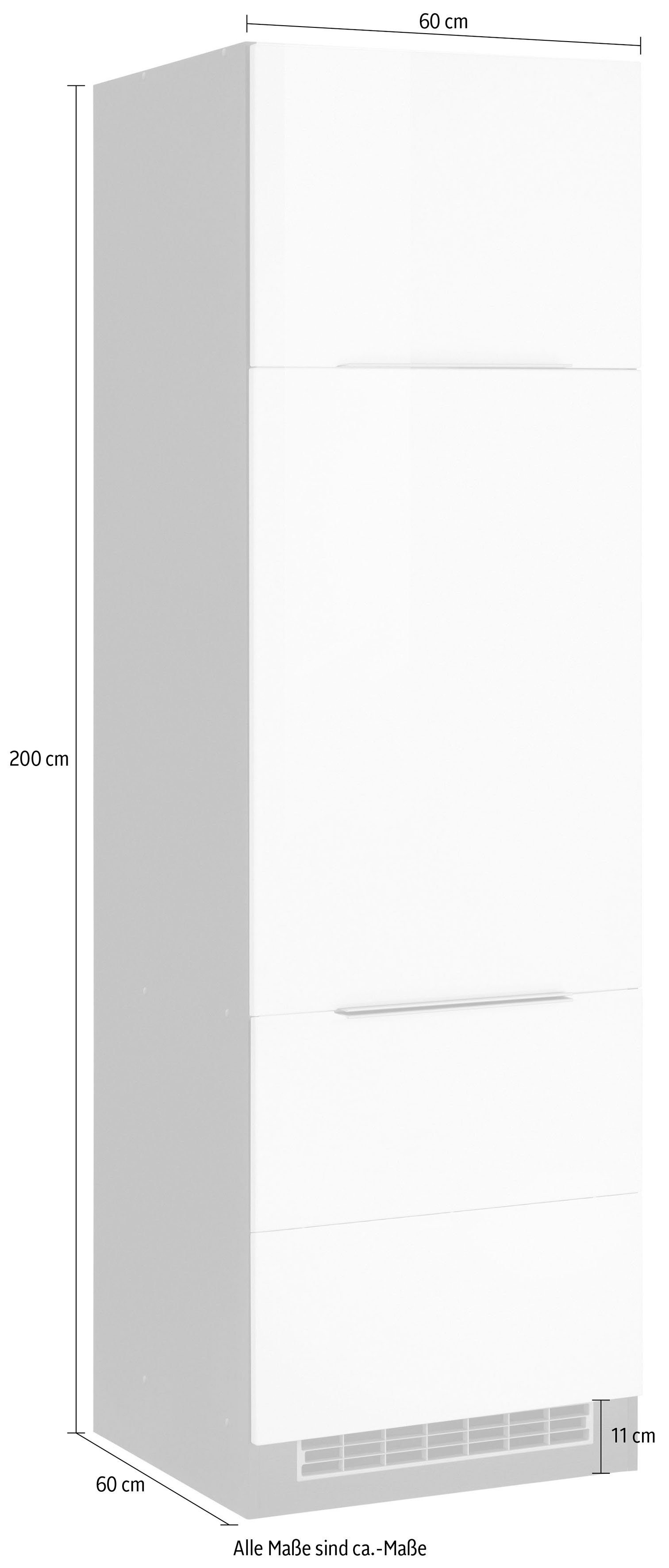 HELD MÖBEL Fronten Hochglanz/wotaneichefarbe 200 Kühlumbauschrank weiß 60 cm Brindisi hochwertige MDF | cm hoch, wotaneiche breit