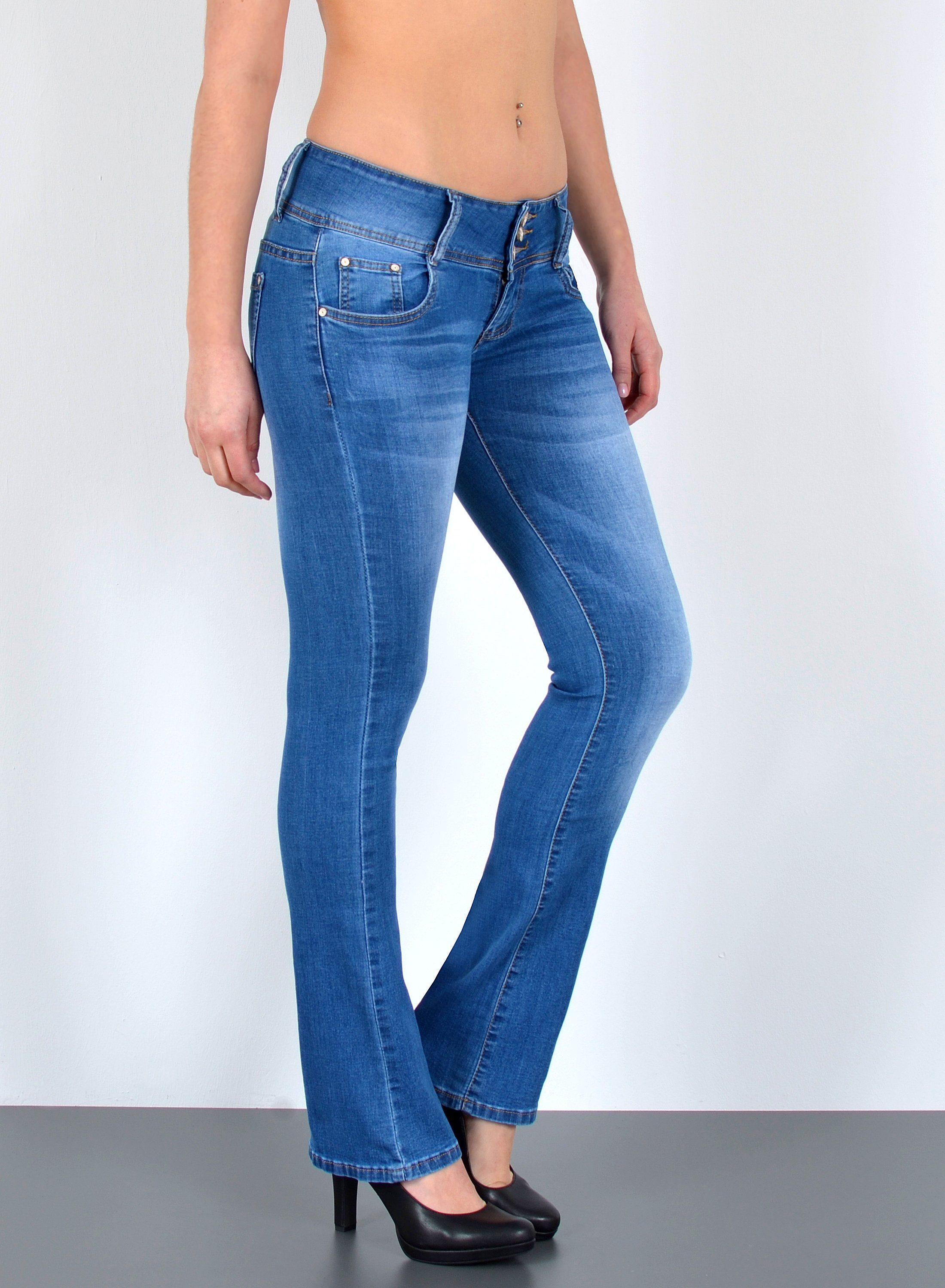 ESRA Bootcut-Jeans Damen Flared Jeans Bootcut Damen Jeanshose Schlaghose Schlagjeans B6 Bootcut Jeans Damen Low Waist Stretch Jeans Damen Schlag bis Übergröße
