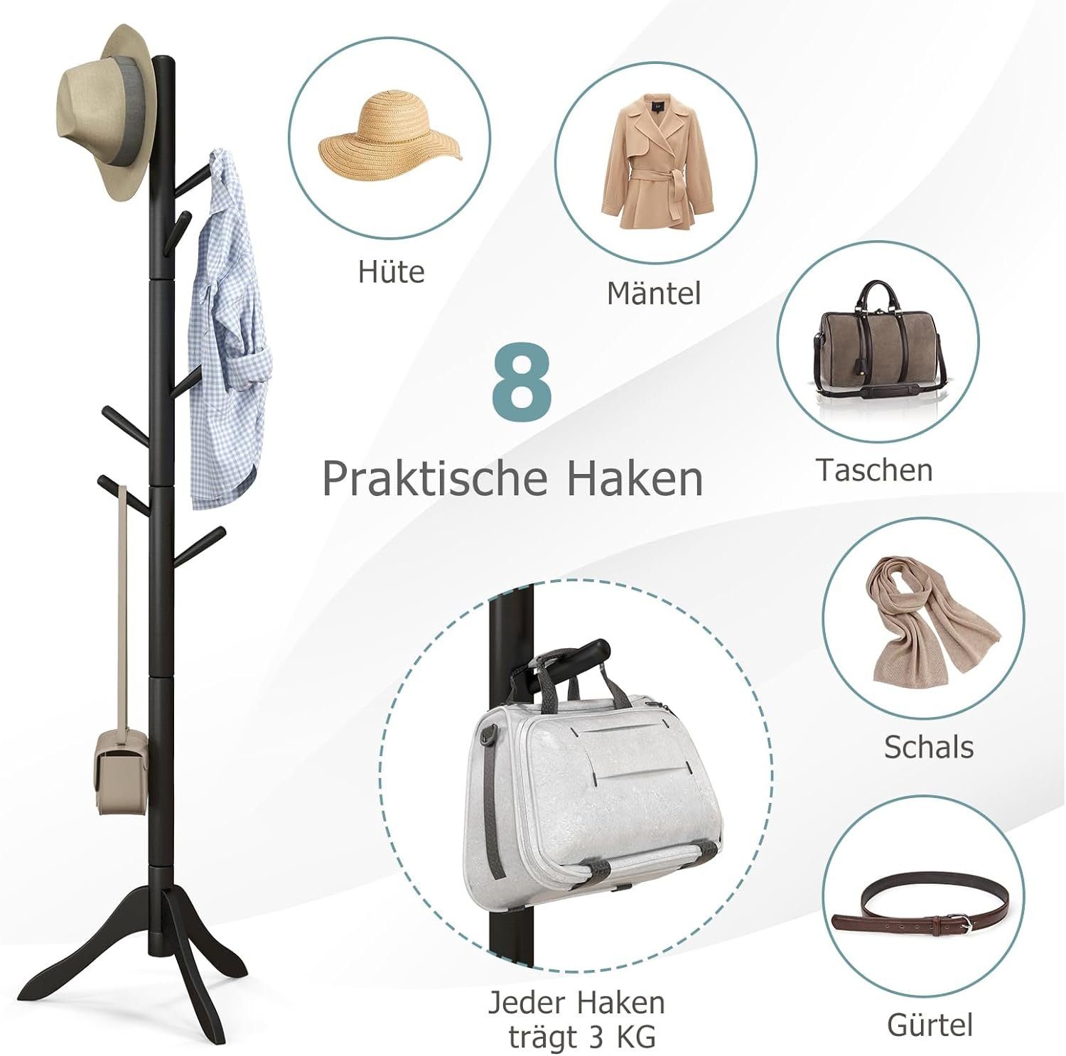 KOMFOTTEU Garderobenständer Kleiderständer, mit 8 Haken günstig online kaufen