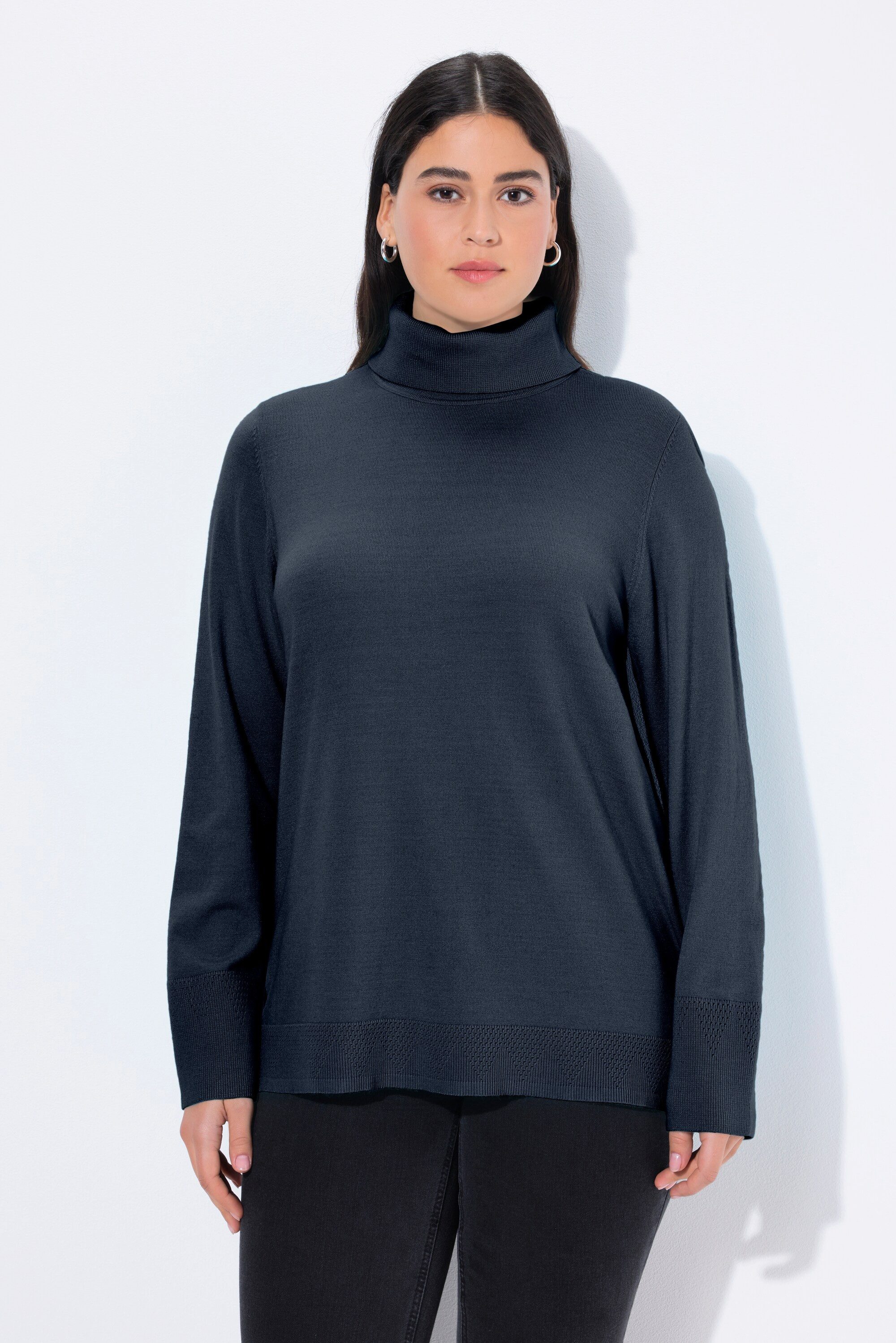 Ulla Popken Strickpullover Rollkragenpullover breite Rippbündchen Langarm günstig online kaufen