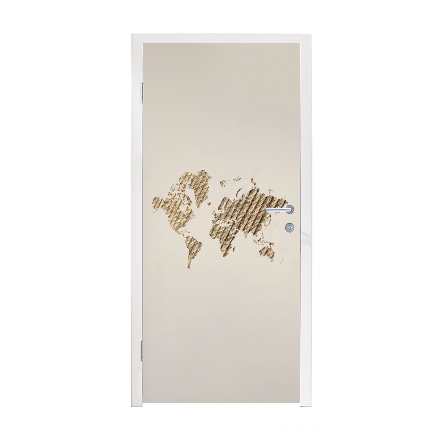 MuchoWow Türtapete Weltkarte - Seil - Braun, Matt, bedruckt, (1 St), Fototapete für Tür, Türaufkleber, 75x205 cm