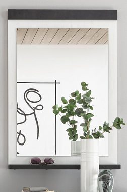 Furn.Design Garderobenspiegel Stove (Wandspiegel in Pinie weiß Landhaus mit Anthrazit, 66 x 95 cm), mit Ablage