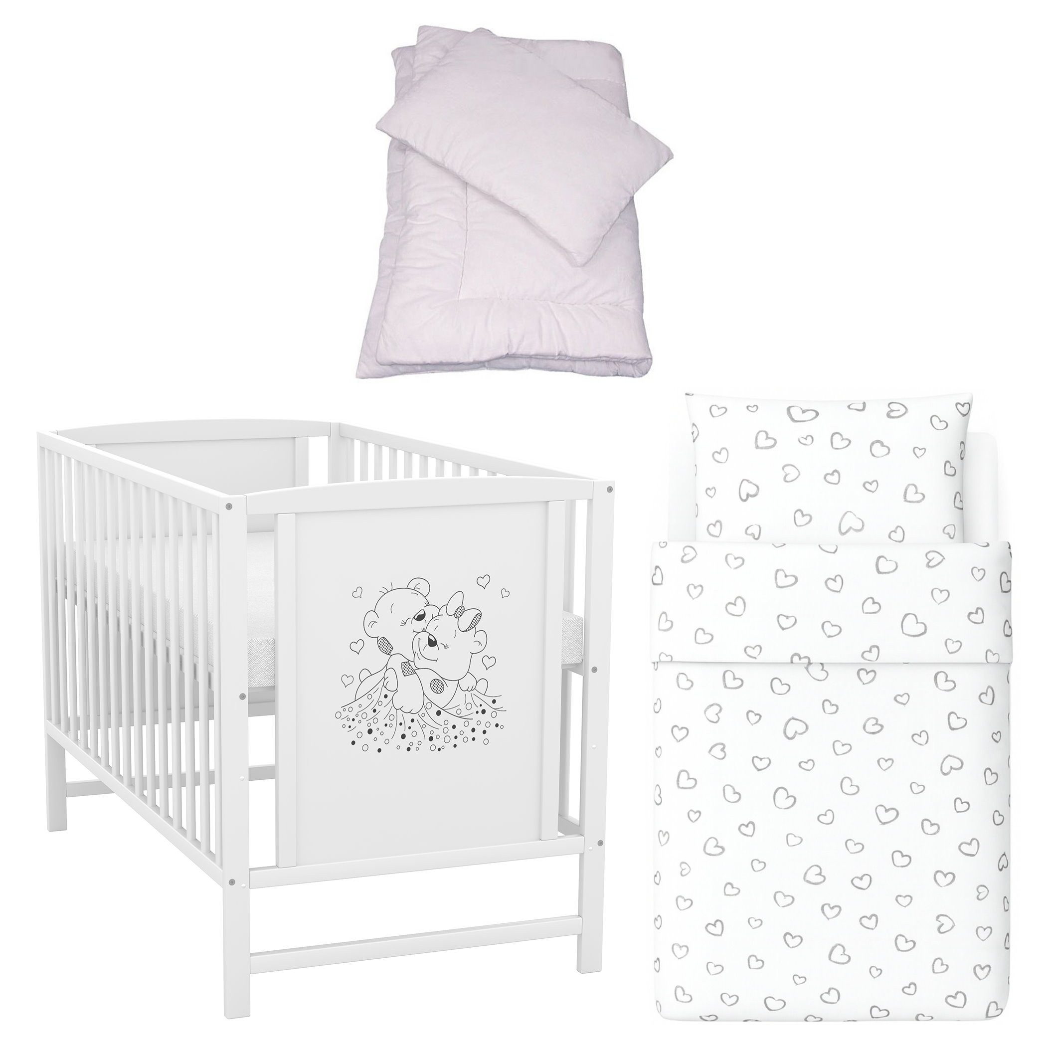 Baby-Delux Komplettbett Babybett Mia Komplettset, 7-tlg., Kinderbett 60x120 cm weiß, Bettset verschiedene Designs