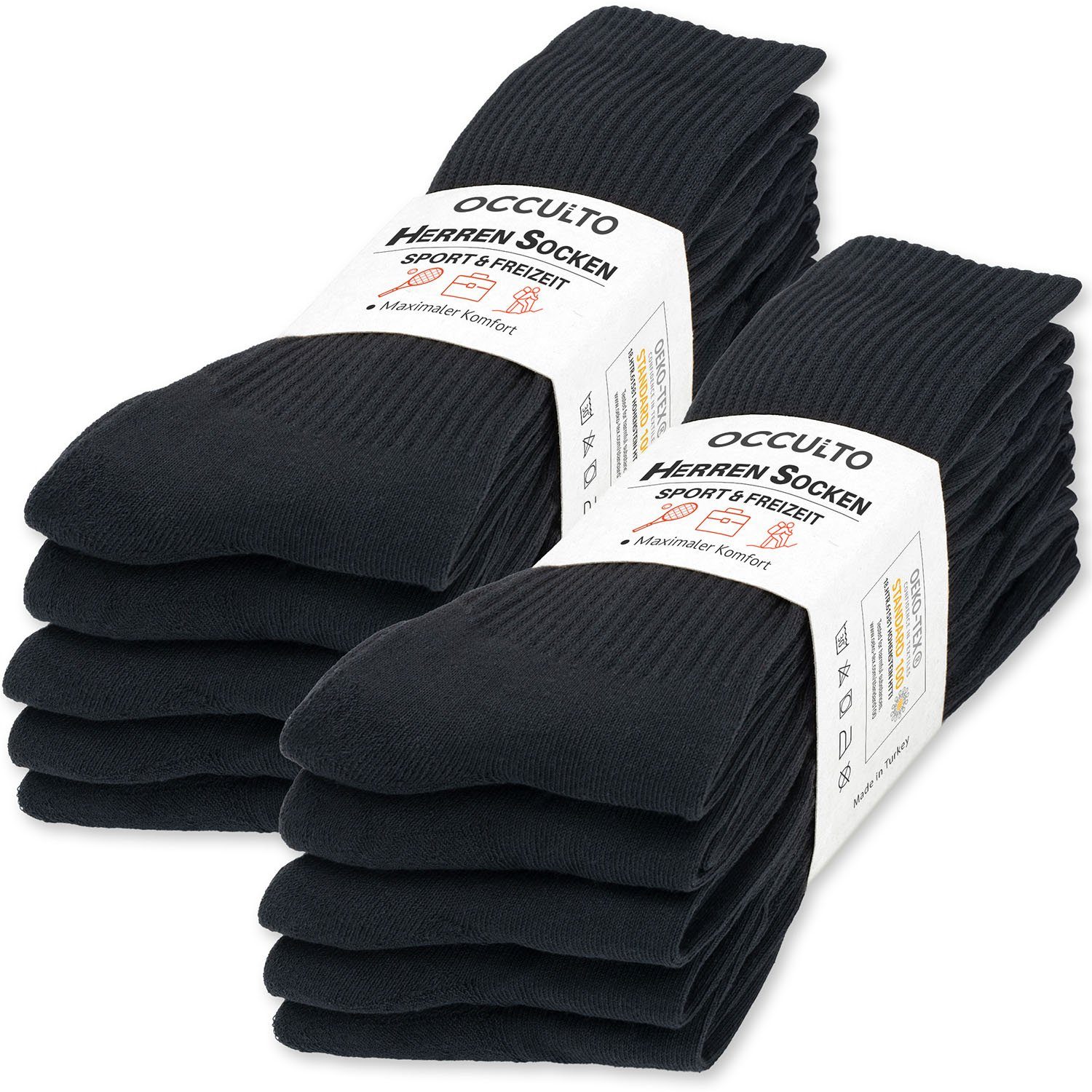 OCCULTO Sportsocken Herren Schwarze Socken Tennis & Sport 10-20er Pack (Modell: Boris) (10-Paar)