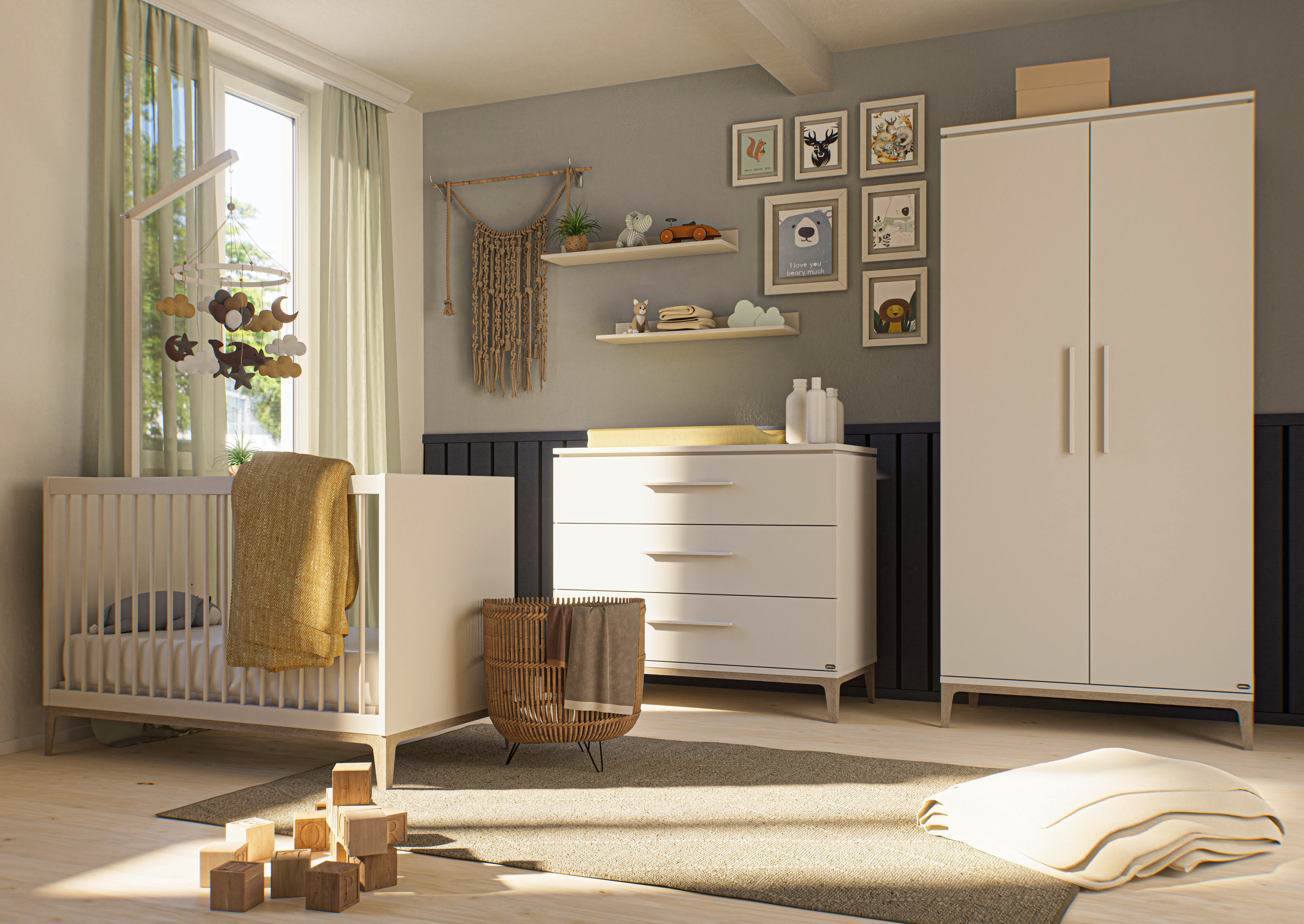 PAIDI Babybett CUTIE LEA in Weiß, verschiedene Größen, Kinderbett, Off-White, Massivholz-Sprossen, 4-fach höhenverstellbares Gitterbett