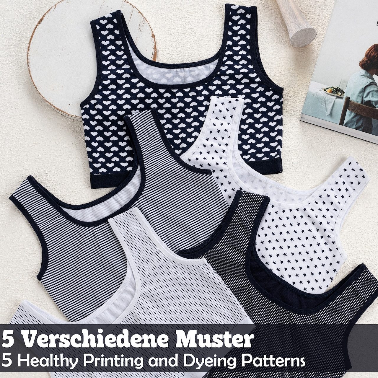 LOREZA Bustier 5 Mädchen Bustier Baumwolle Unterwäsche Sport BH 128-170 (Set, 5-tlg., 5er-Pack)