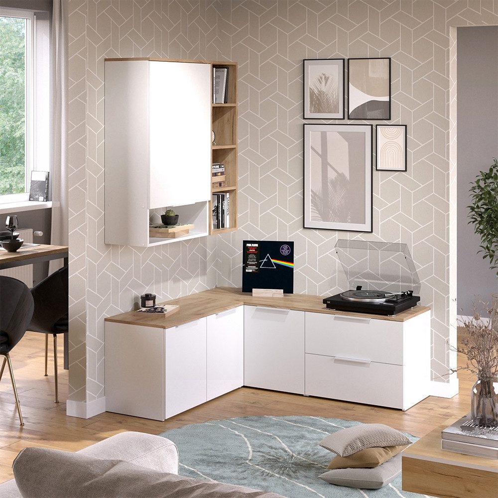 Vicco Wohnwand Wido, Weiß/Sonoma, 5 Teile