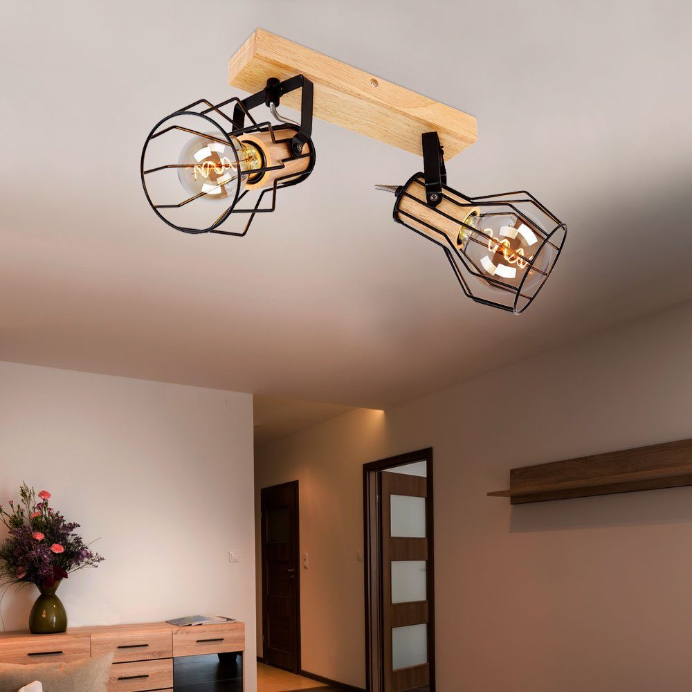 etc-shop LED Deckenspot, Spot inklusive, Leuchtmittel nicht Wohnzimmer 2 Flammig Deckenstrahler Holzleuchte Deckenleuchte