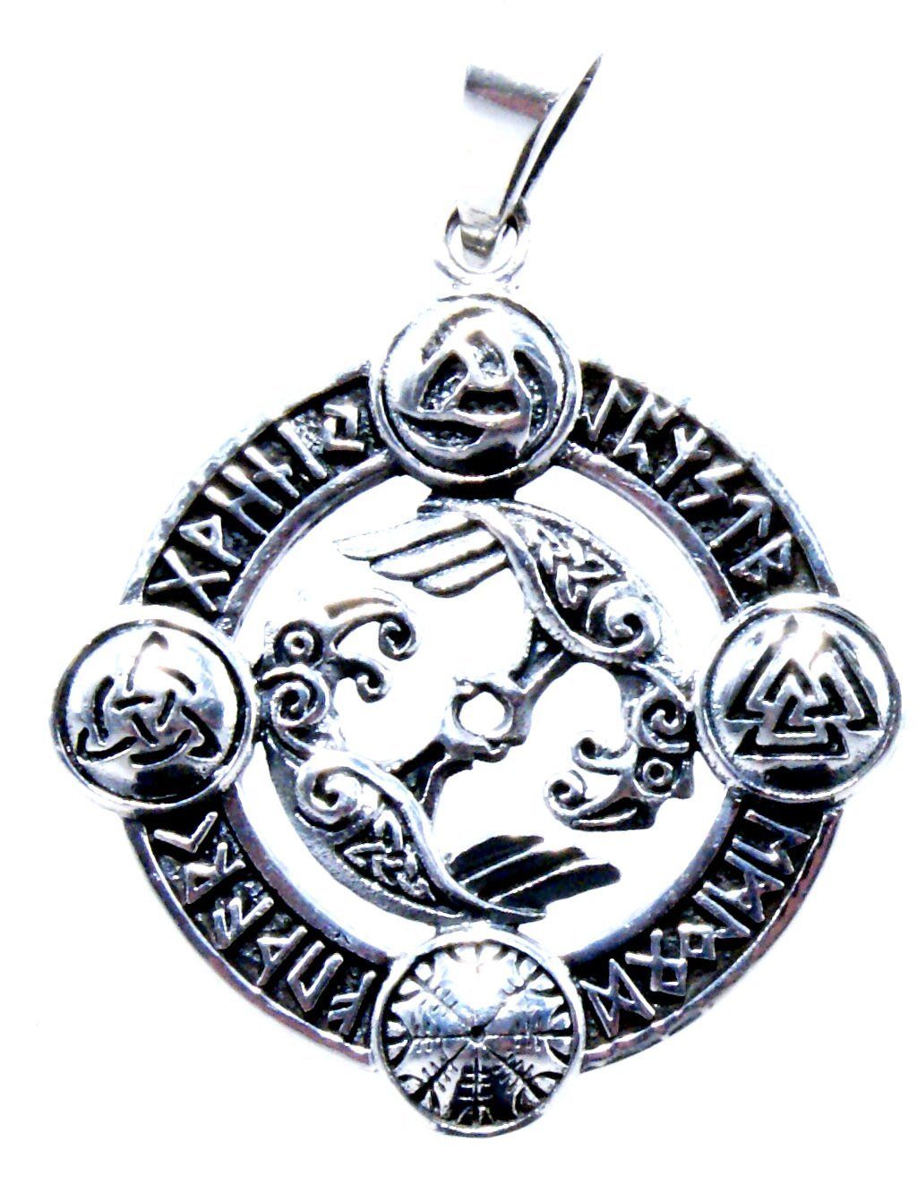 Kiss of Leather Odin mit Raben Anhänger aus 925 Silber mit Silberkette 1.5 mm 