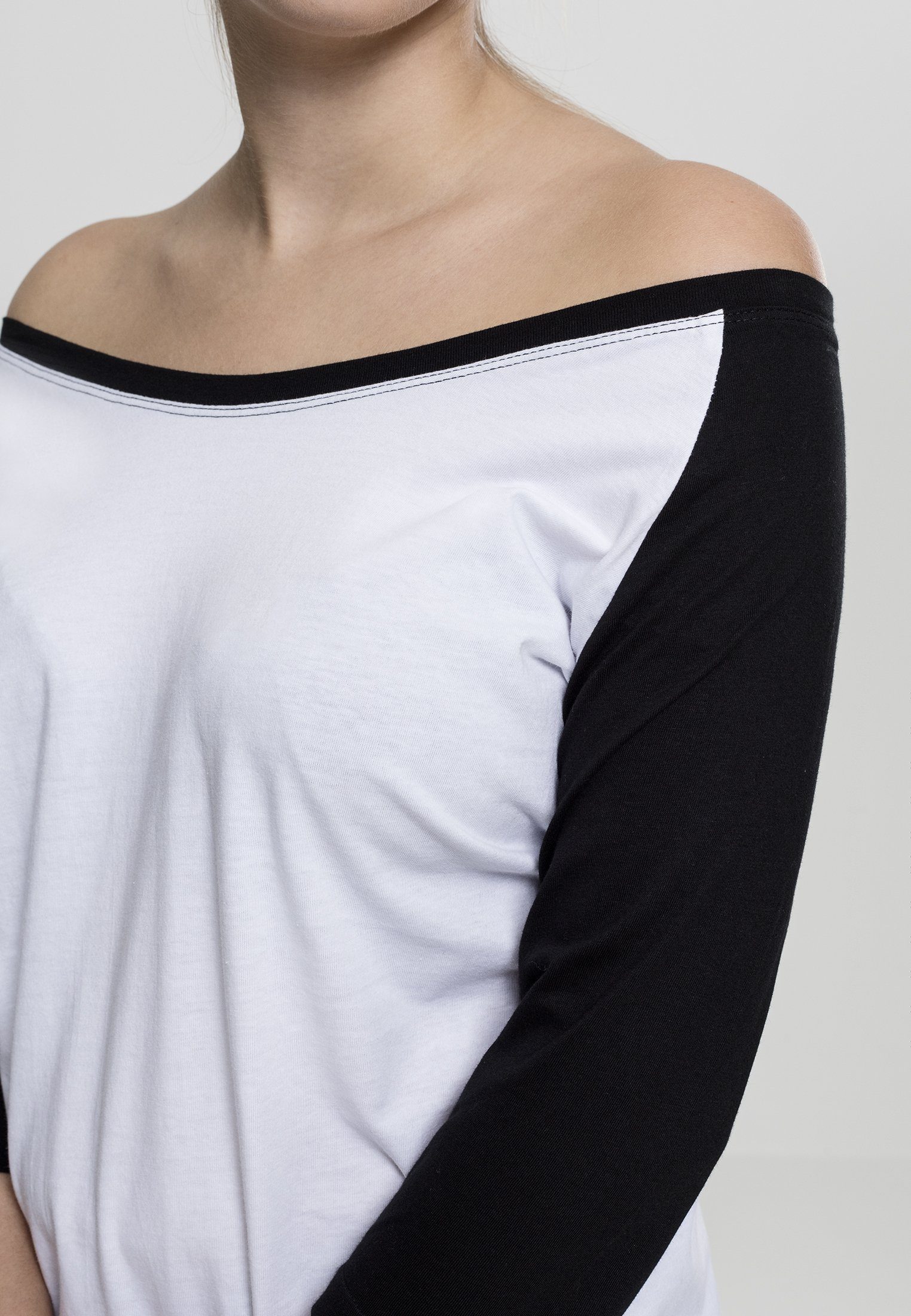 Tee Raglan Contrast Ladies Kurzarmshirt (1-tlg) CLASSICS 3/4 URBAN Damen white/black