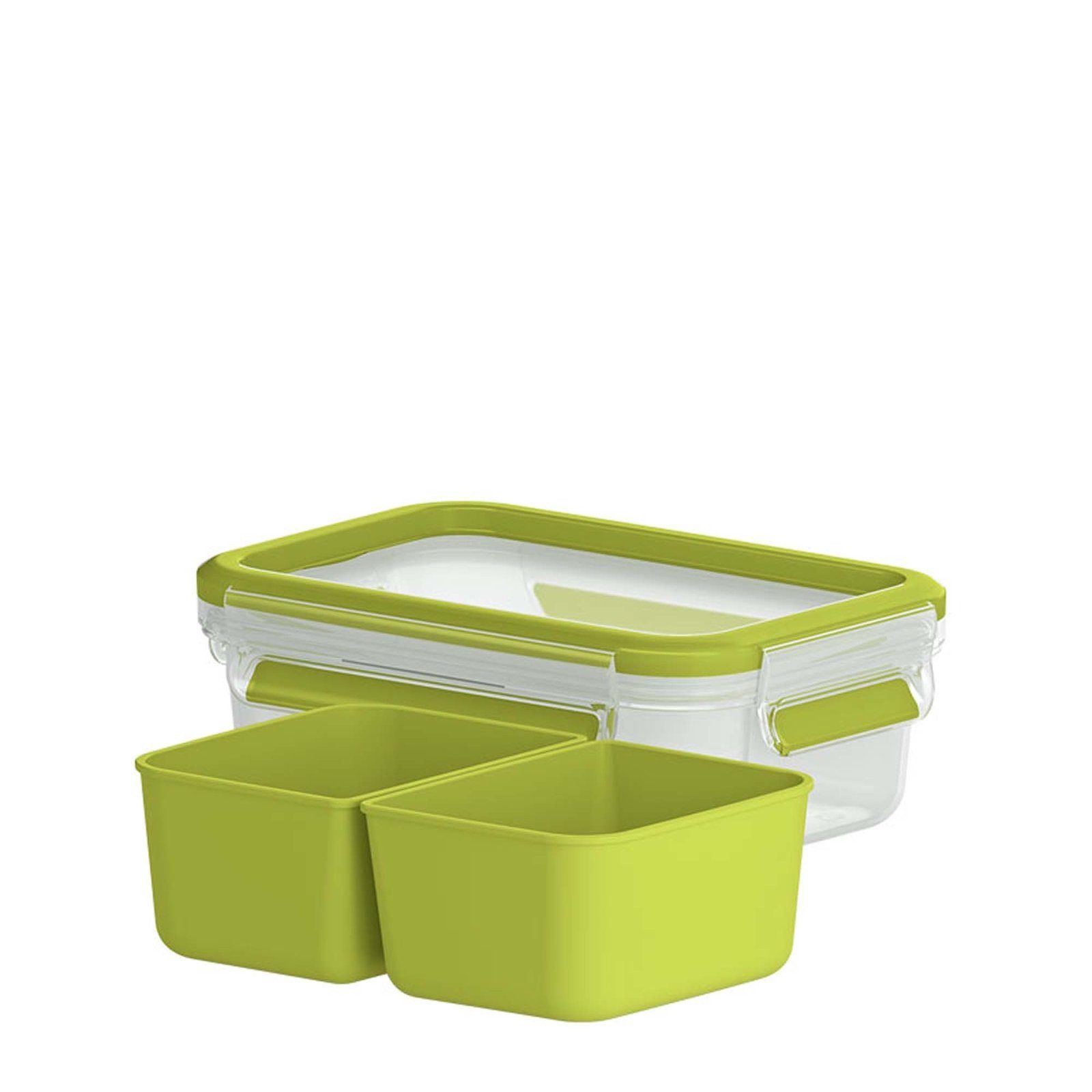 Emsa 2 Frischhaltedose Clip Einsätzen (3-tlg) Snackbox mit Go, Grün Kunststoff,