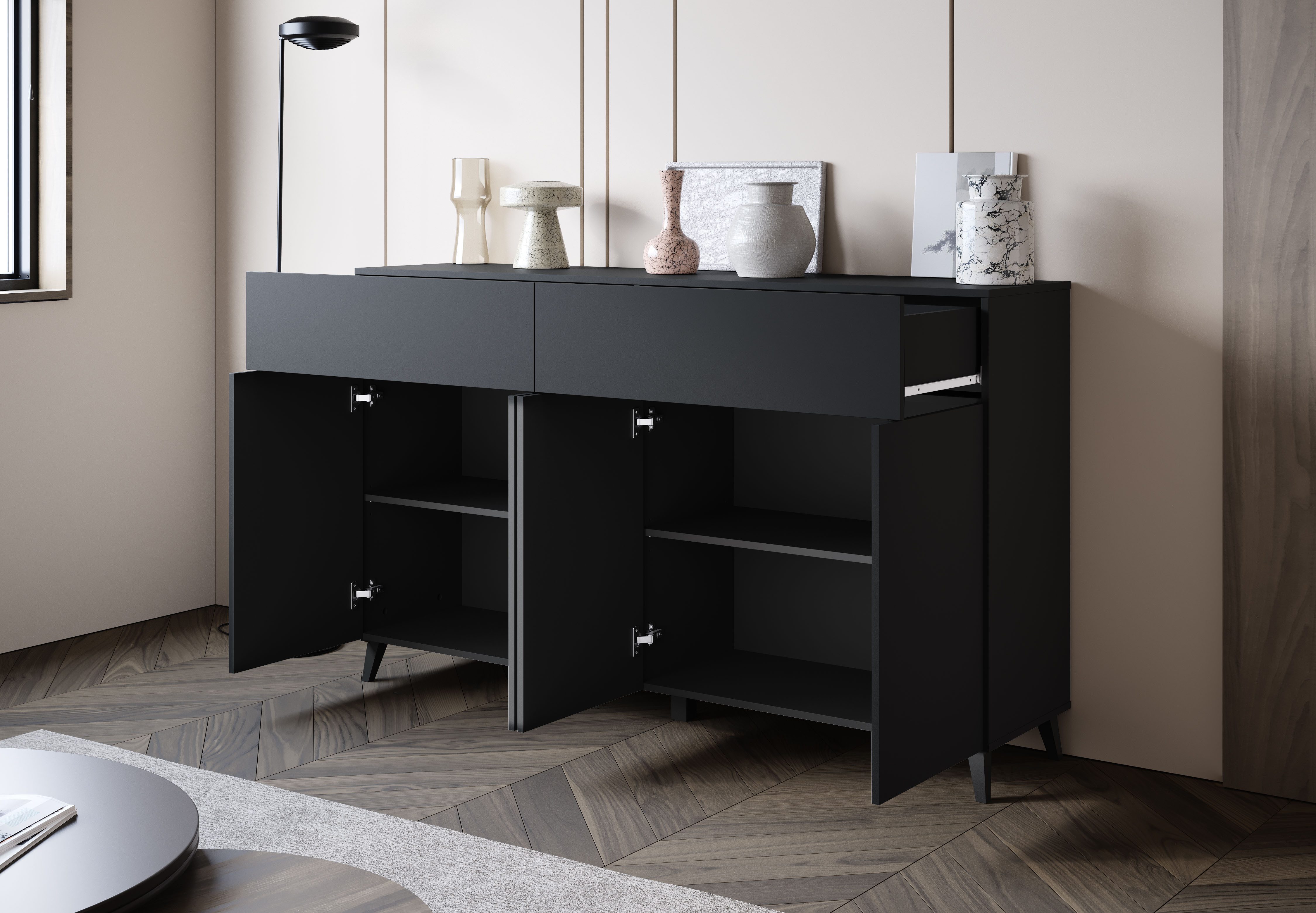 Home affaire Sideboard Phuket mit 4 Türen und 2 Schubladen, 160 cm breit (1 St), Grifflose Kommode mit Push-to-Open und viel Stauraum – Bild 5 von 5