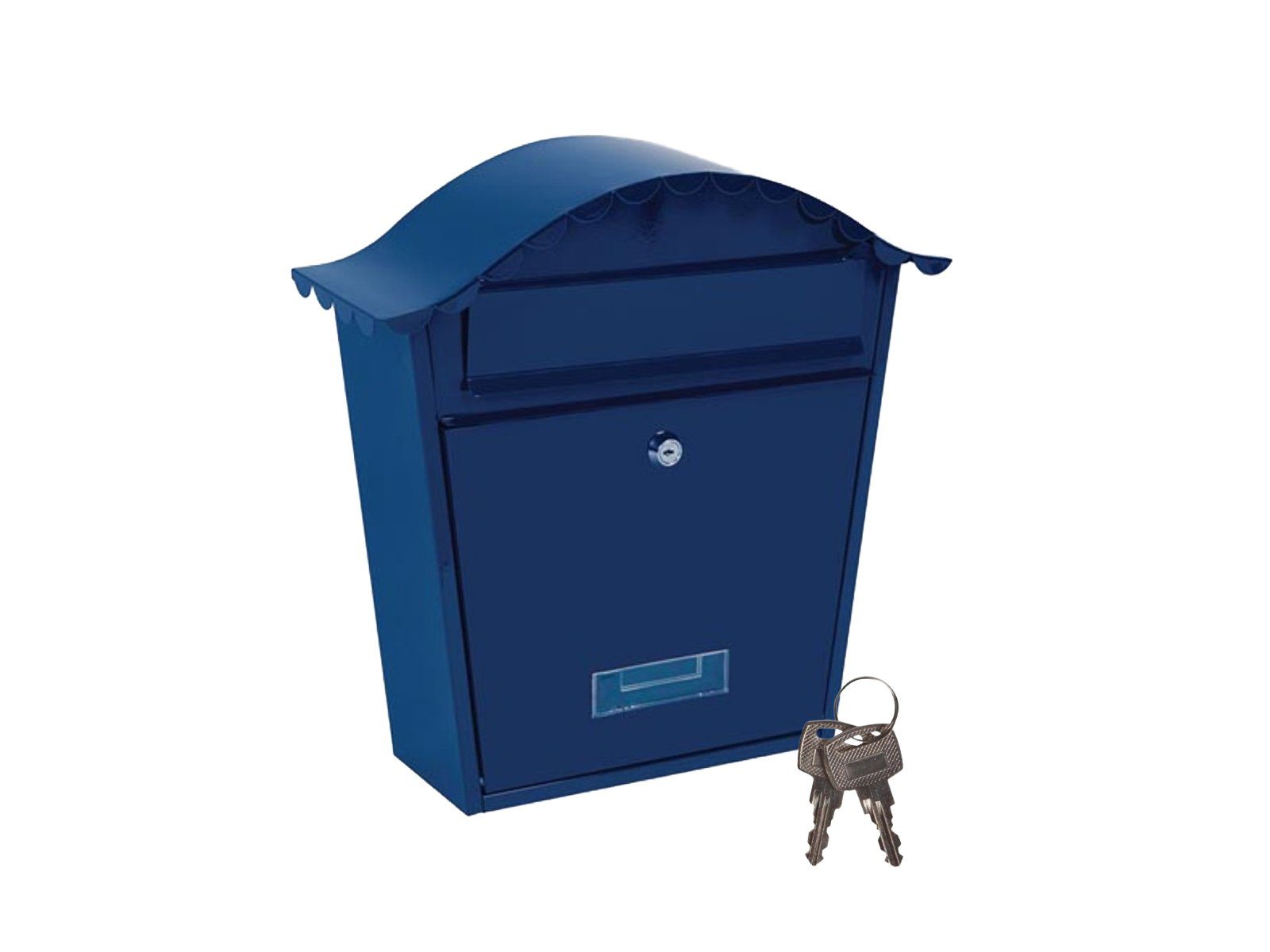 PEREL Briefkasten, Nostalgie in Blau kleiner Postkasten mit Namensschild & 2 Schlüsseln