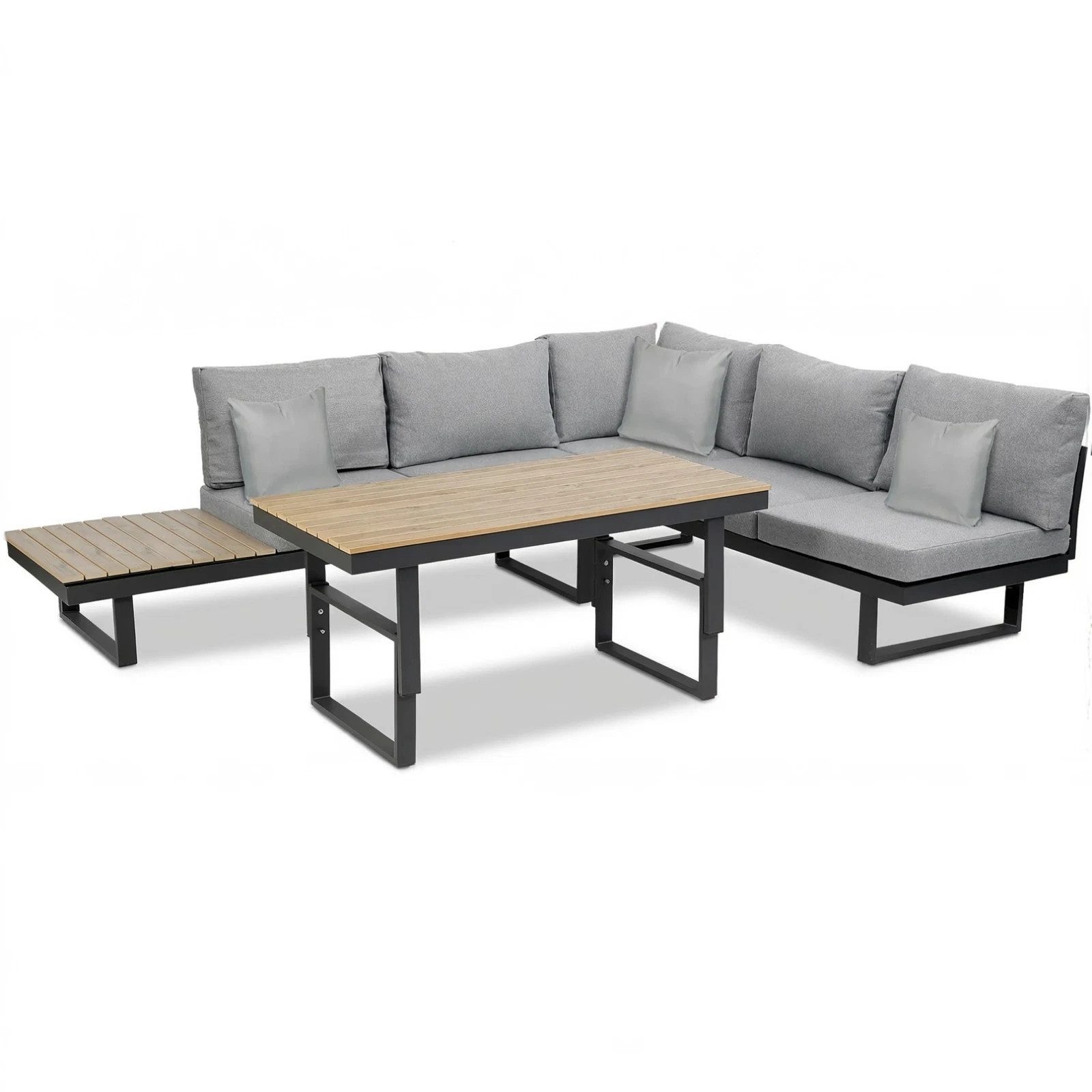 Greemotion Gartenlounge-Set San Jose Lounge-Set Aluminium-Holz / Grau inkl. Auflagen & Tisch, (inkl. Auflagen), Farbe Schwarz/Grau