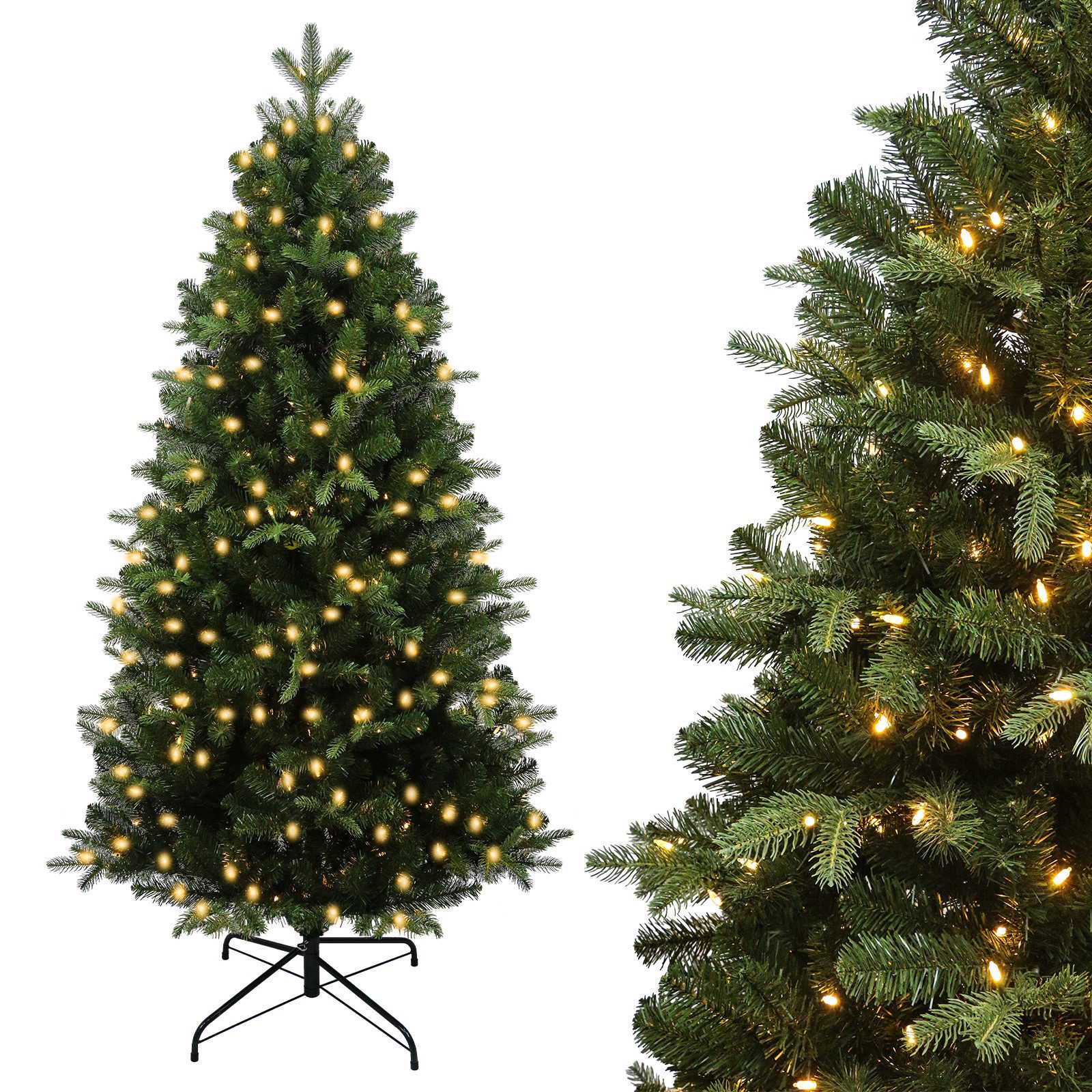 kisidus Künstlicher Weihnachtsbaum mit Beleuchtung Christbaum mit lichterkette 180cm 1061 Spitzen, PE+PVC Material 400LEDs, Tannenbaum aus Stahldraht grün, Klappsystem