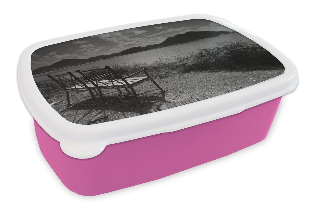 MuchoWow Lunchbox Blick auf Philipsburg, Sint-Maarten, Kunststoff, (2-tlg), Brotbox für Erwachsene, Brotdose Kinder, Snackbox, Mädchen, Kunststoff rosa