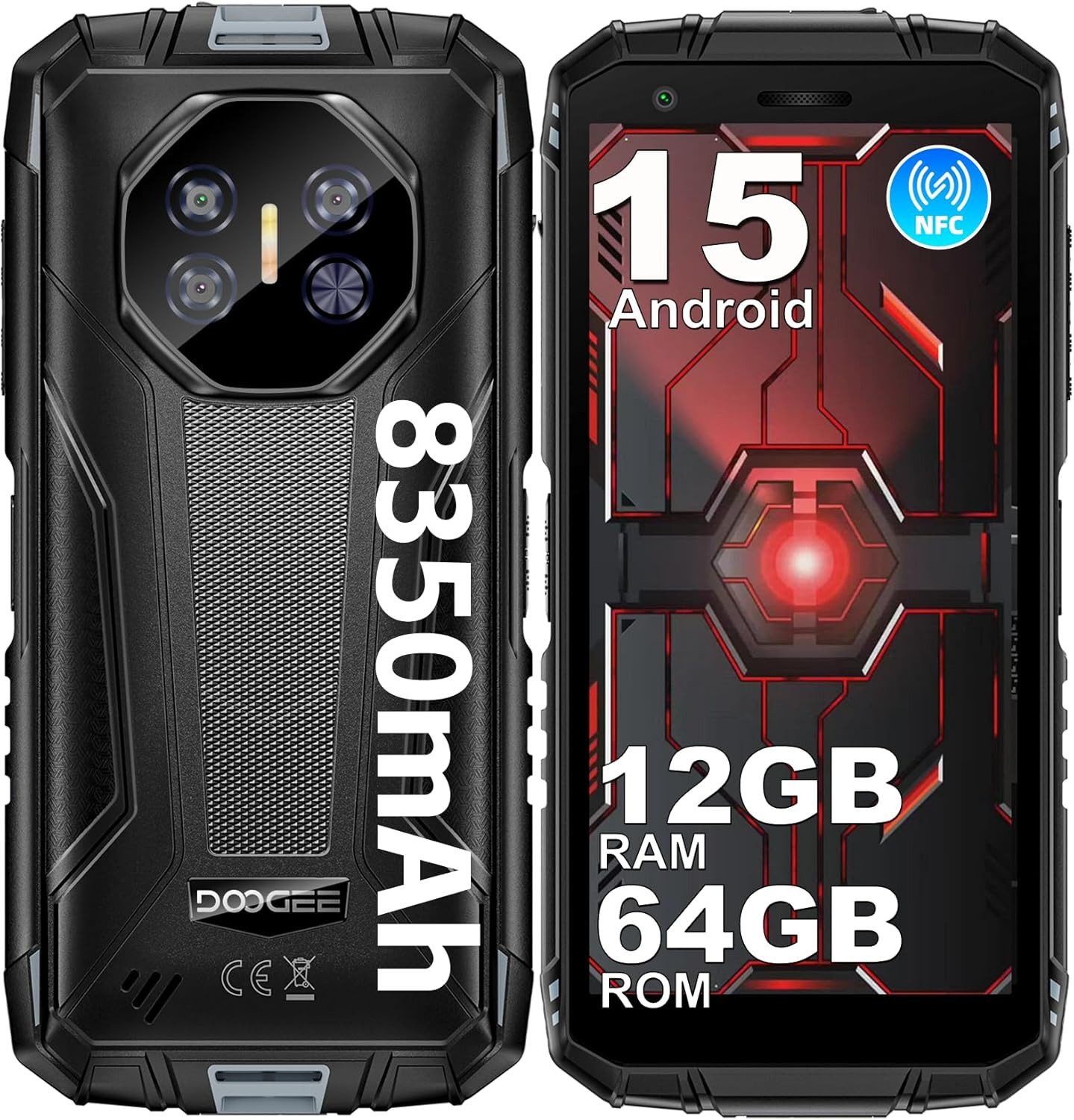 DOOGEE DOOGEE Fire 3 handy Ohne Vertrag 8350mAh 12GB+64GB 5,5" Android 15 Smartphone (5.5 Zoll, 64 GB Speicherplatz, 13 MP Kamera, 5.5" IP68 Baustellenhandy, 13MP Kamera, NFC, Face ID, Octa Core)