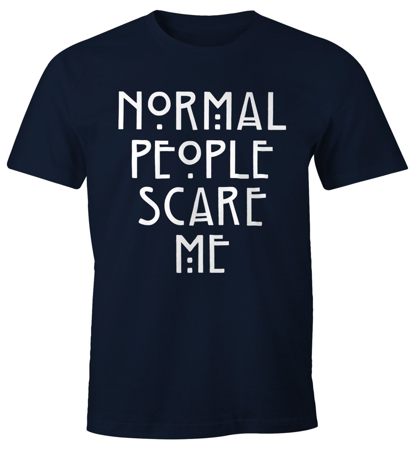 MoonWorks Print-Shirt Normal People Moonworks® Fun-Shirt Scare Me Print navy T-Shirt Herren mit