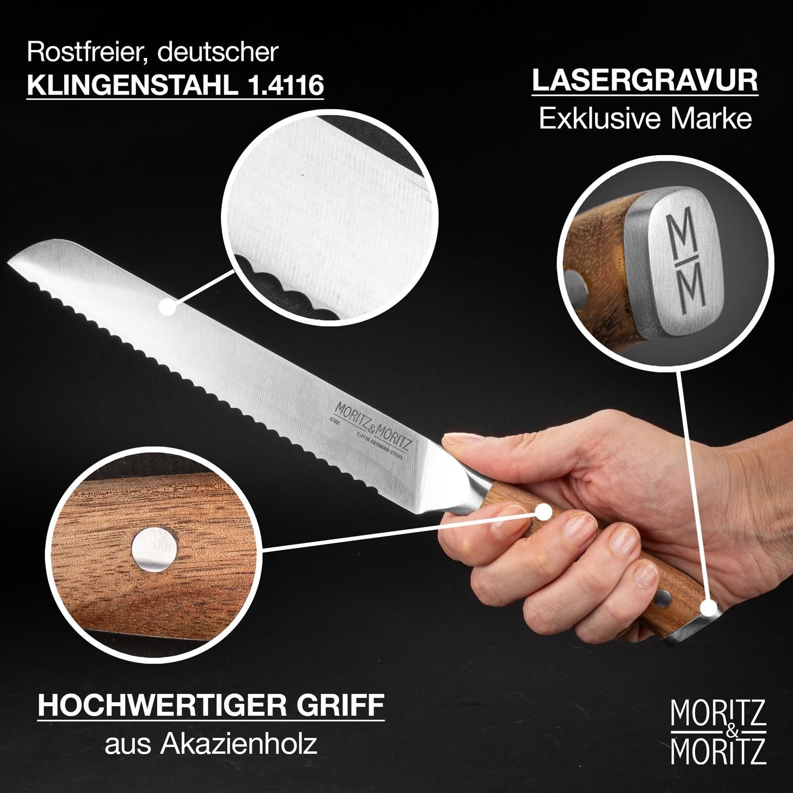 Moritz & Moritz Brotmesser Brotmesser 20cm Klinge, ergonomischer Griff