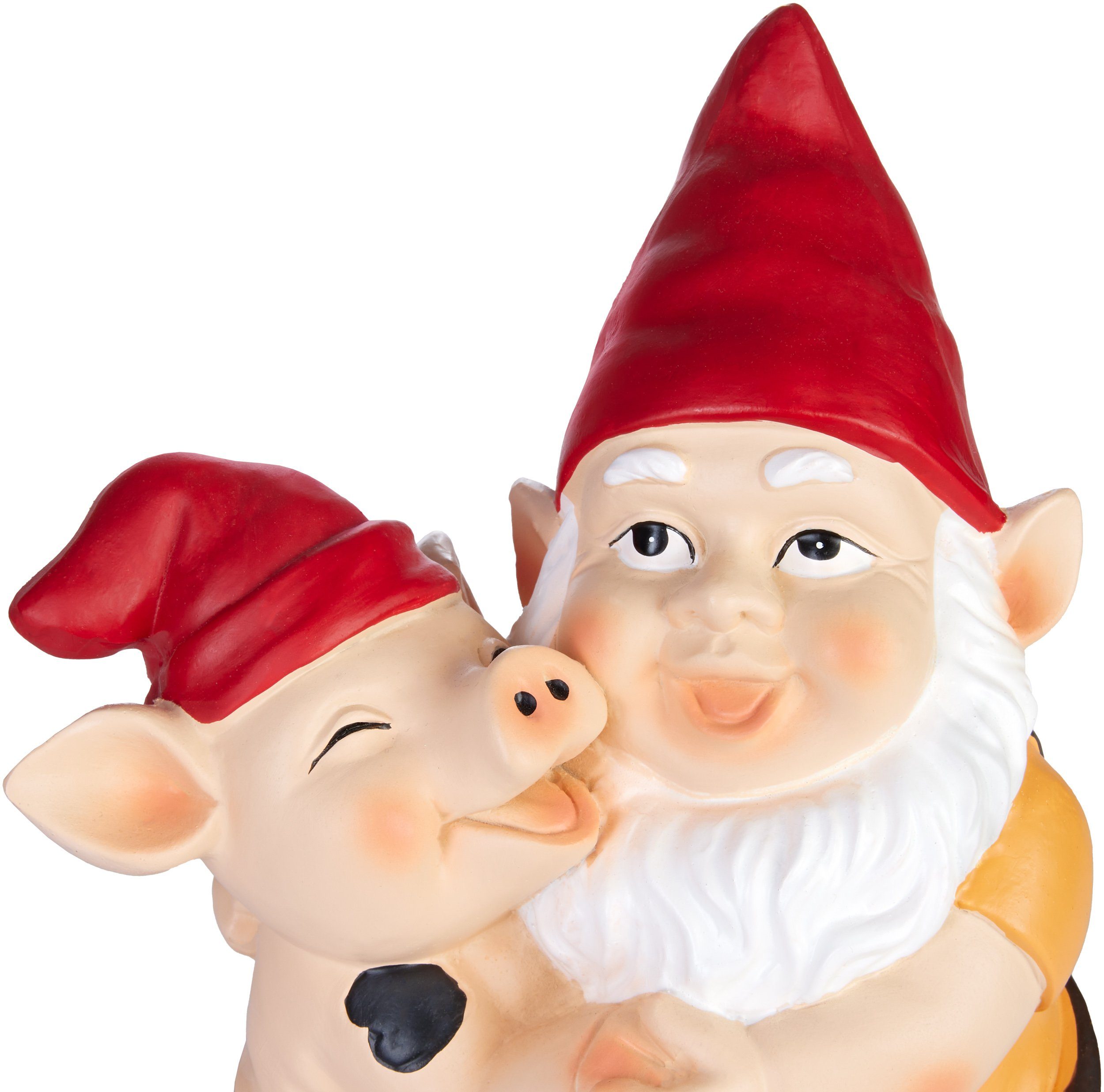 BRUBAKER Gartenzwerg Zwerg tanzt mit Ferkel - Gartenfigur mit Schwein Lustig - Dekoration, (1 St), Gartendeko für außen - Garten Campingplatz