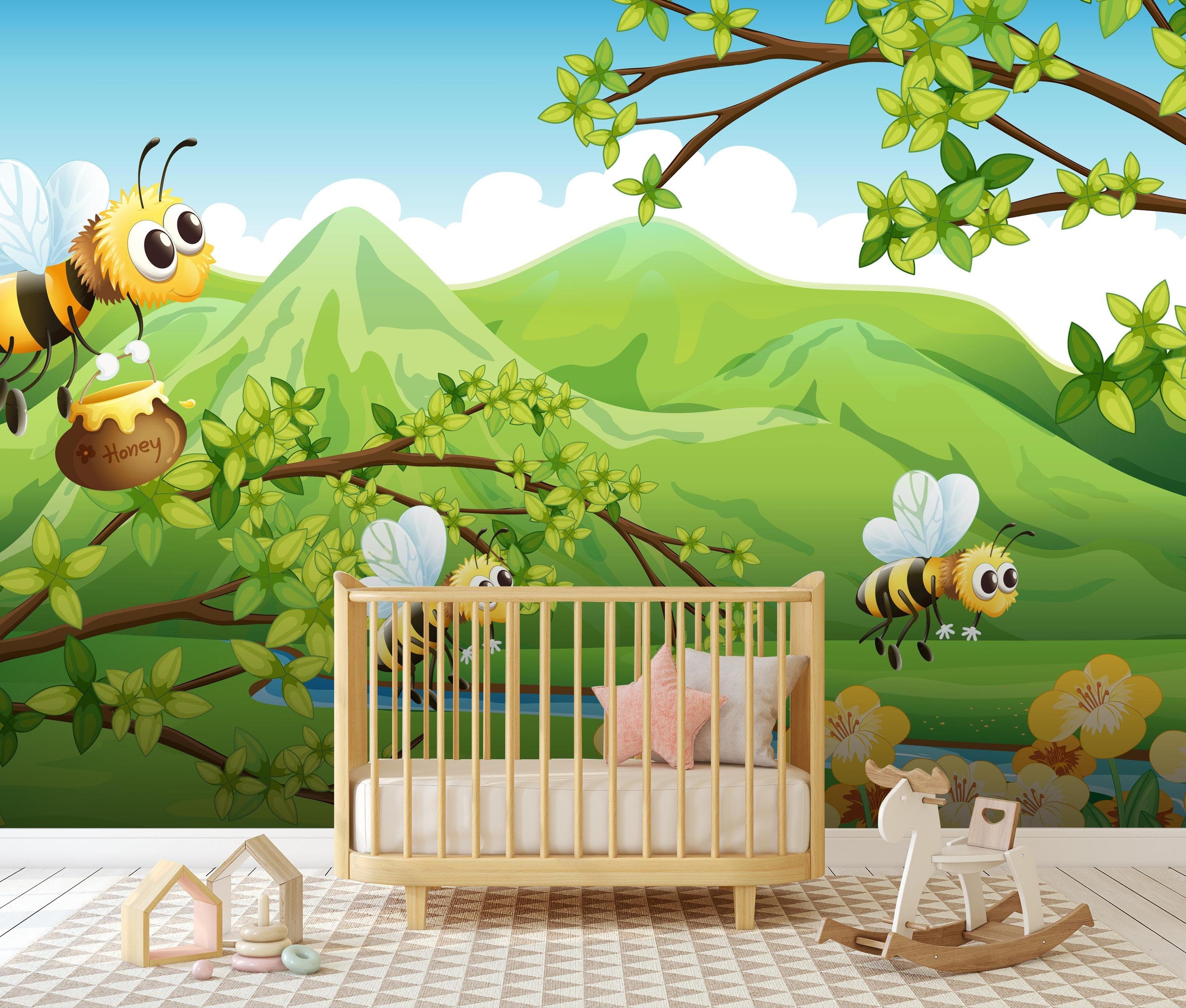 Kinderzimmer Motivtapete, glatt, Vliestapete Fototapete wandmotiv24 Wandtapete, Honigbienen, matt,