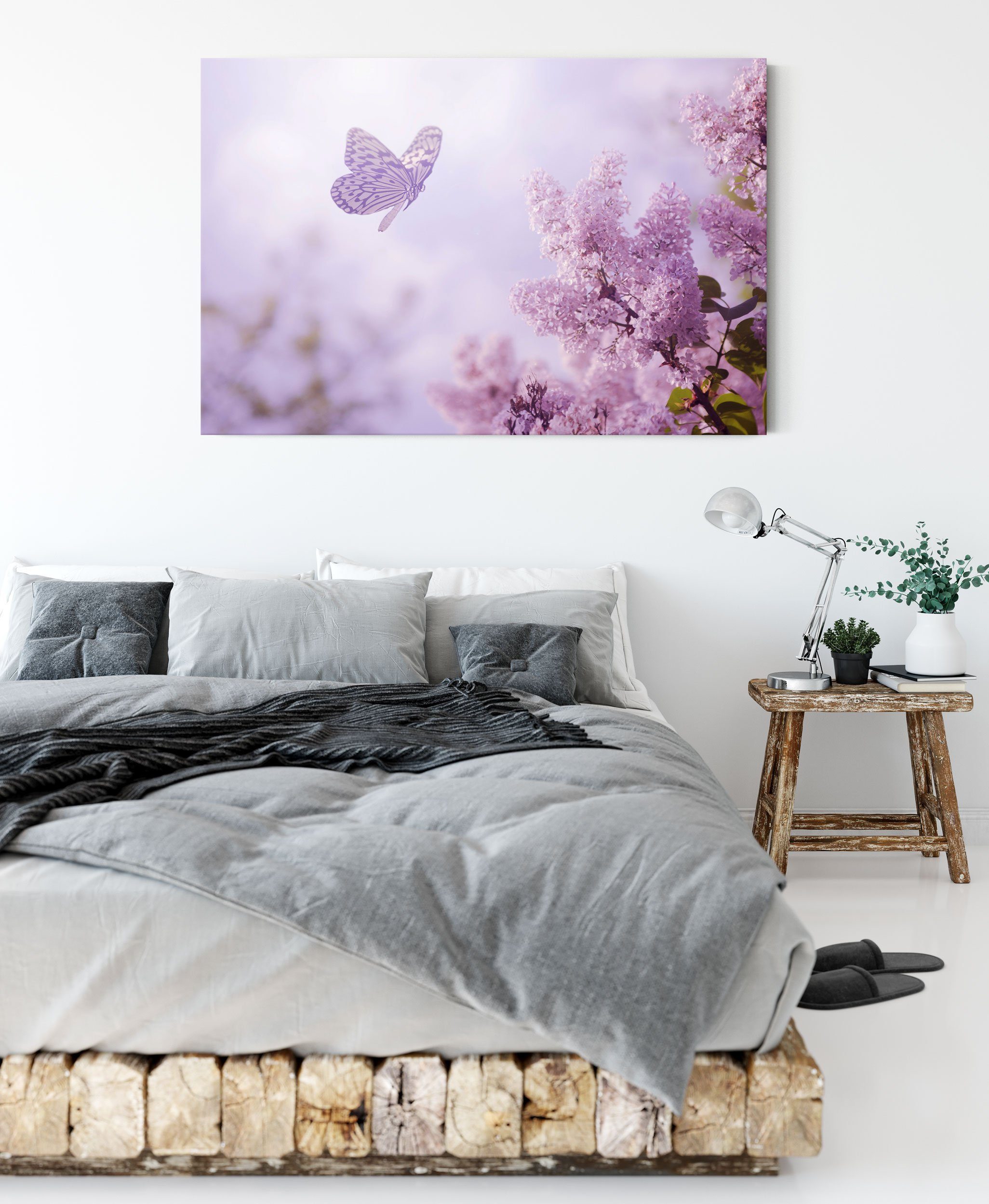 Pixxprint Leinwandbild St), Leinwandbild bespannt, fertig Schmetterling Zackenaufhänger Kirschblüten, inkl. Kirschblüten (1 Schmetterling