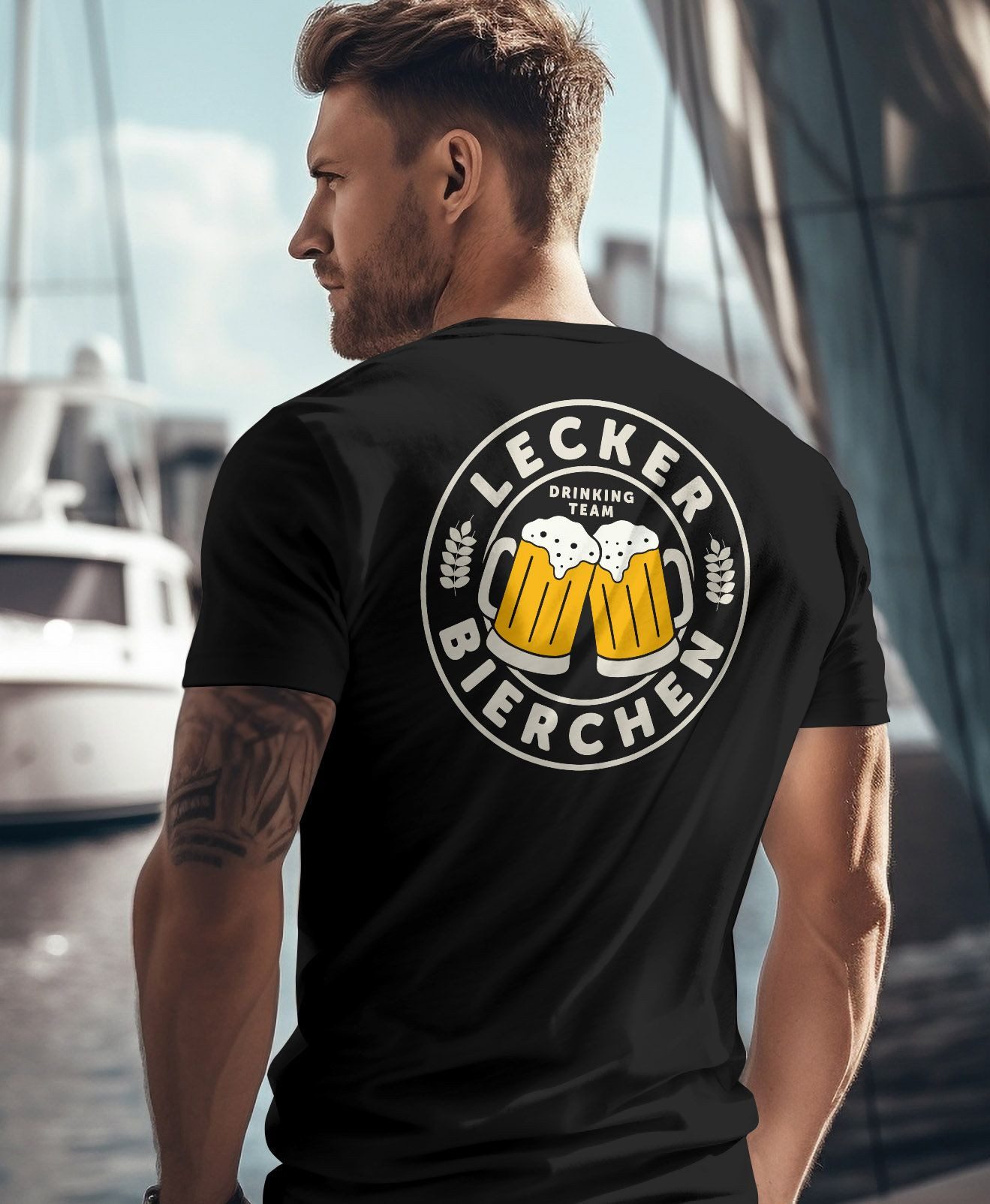 MoonWorks Print-Shirt Herren T-Shirt Backprint Lecker Bierchen Bier Motiv Alkohol Fun-Shirt mit Print – Bild 5 von 5
