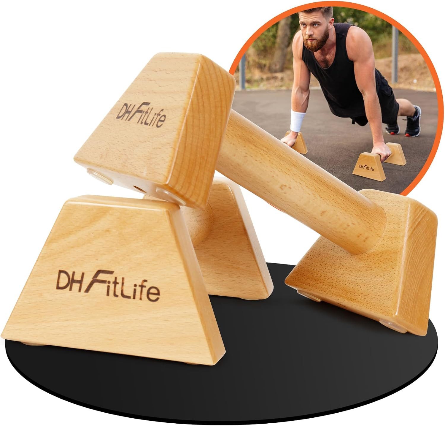 Liegestützgriffe aus Holz - 2x gelenksschonende & rutschfeste Handstand-Griffe