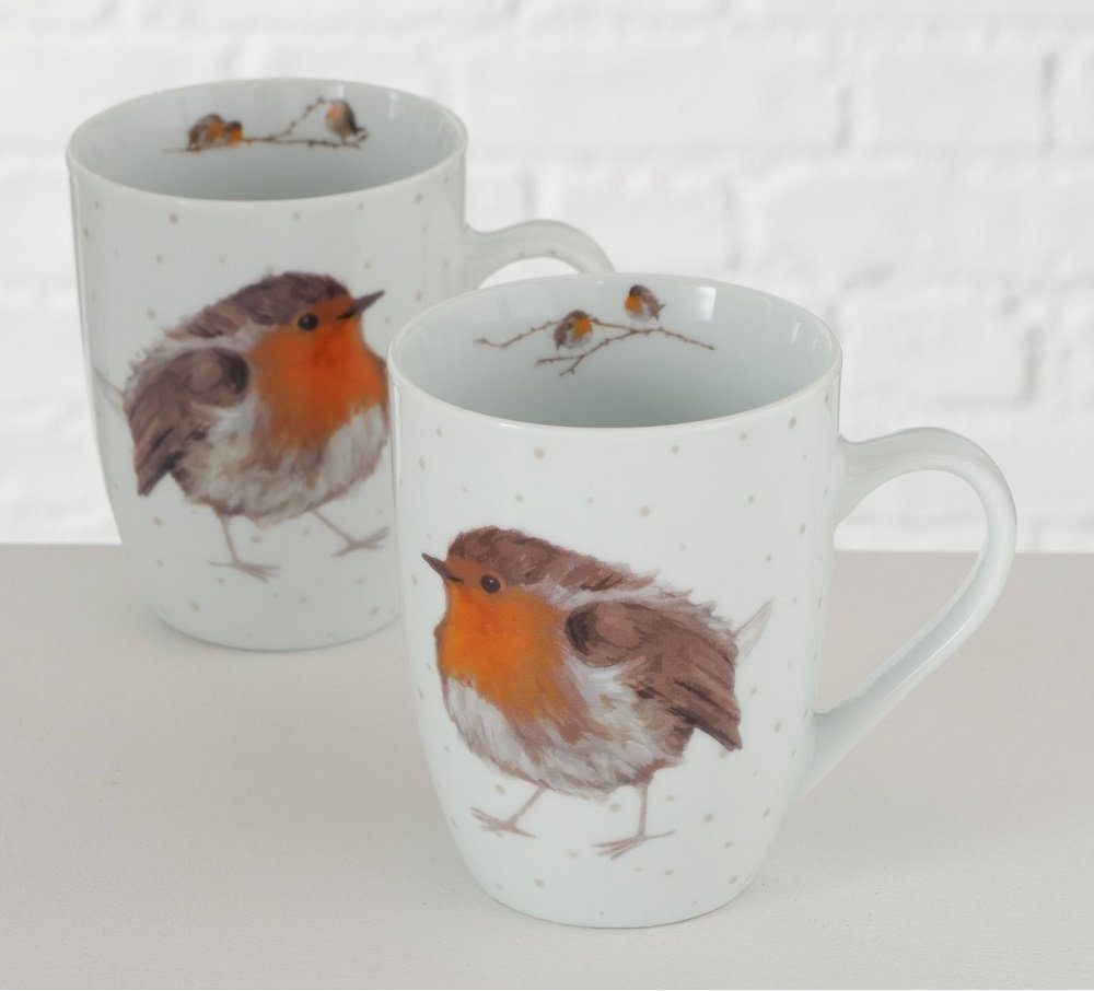 Dekobecher Tassen Becher Kaffeebecher Robin, Vogel 2er Set