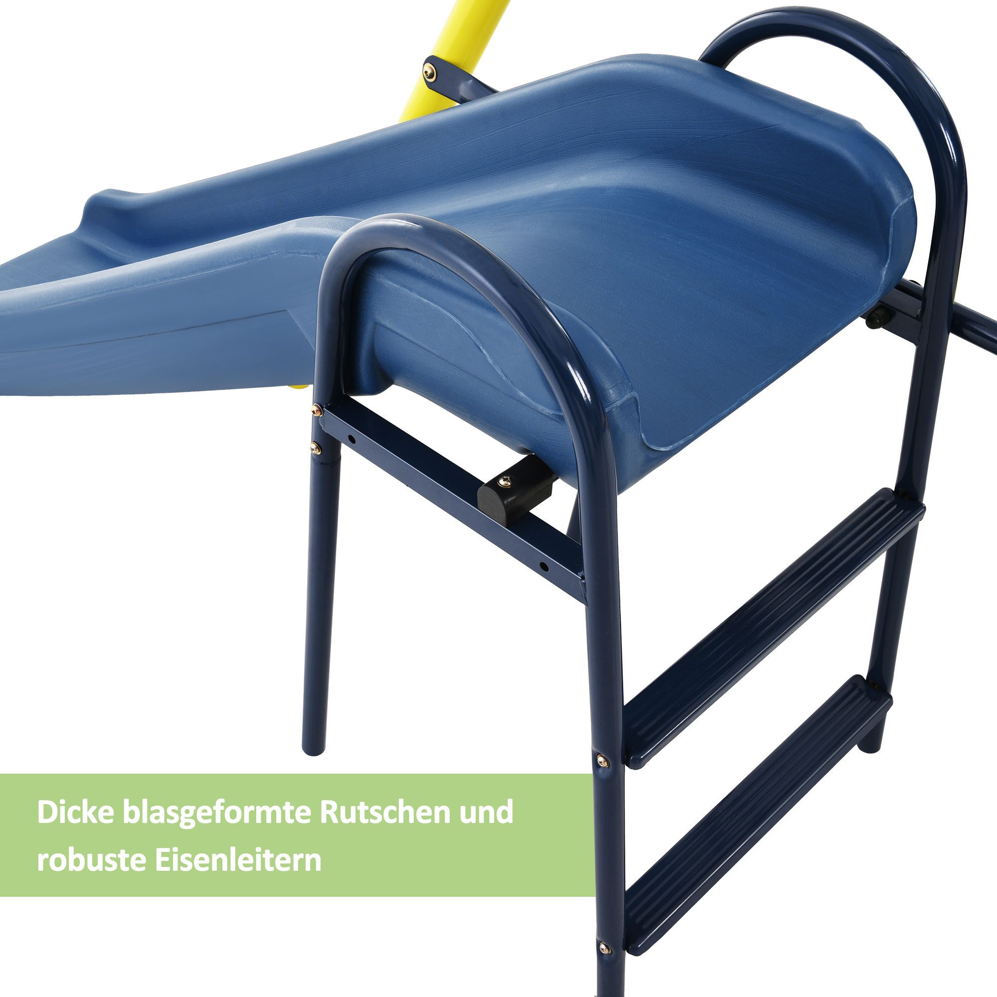 XDeer Doppelschaukel Kinderschaukelset, Nestbaumschaukel aus Kunststoff 3-8 Jahre, Basketball, Basketballständer, Rutsche, Basketballanlage, Gelb