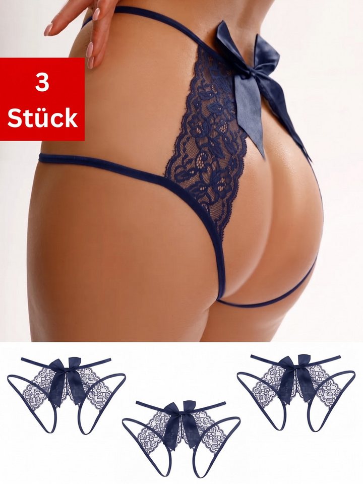 Elegant Love Tanga-Ouvert Damen Slip-Ouvert: Spitzen-Tanga mit offenem Schritt (Packung, 3-St., 3er-Pack) Damen String aus transparentem Material – elegantes Dessous
