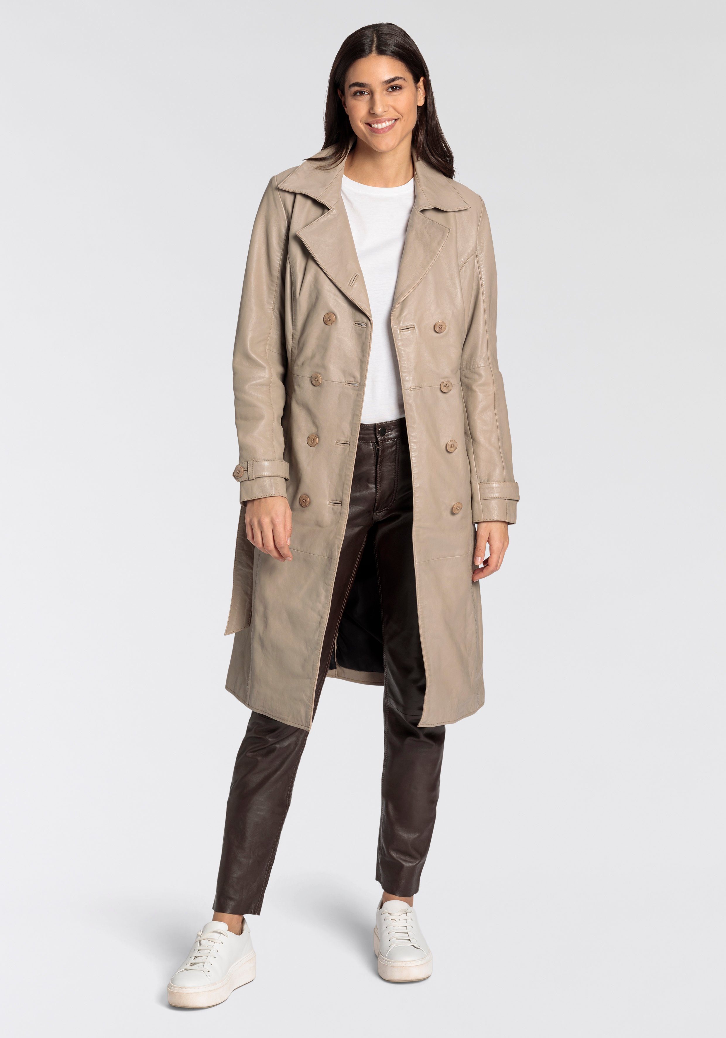 Gipsy Ledermantel GWTaruh OT (2-tlg) femininer Leder-Trenchcoat mit Bindegürtel