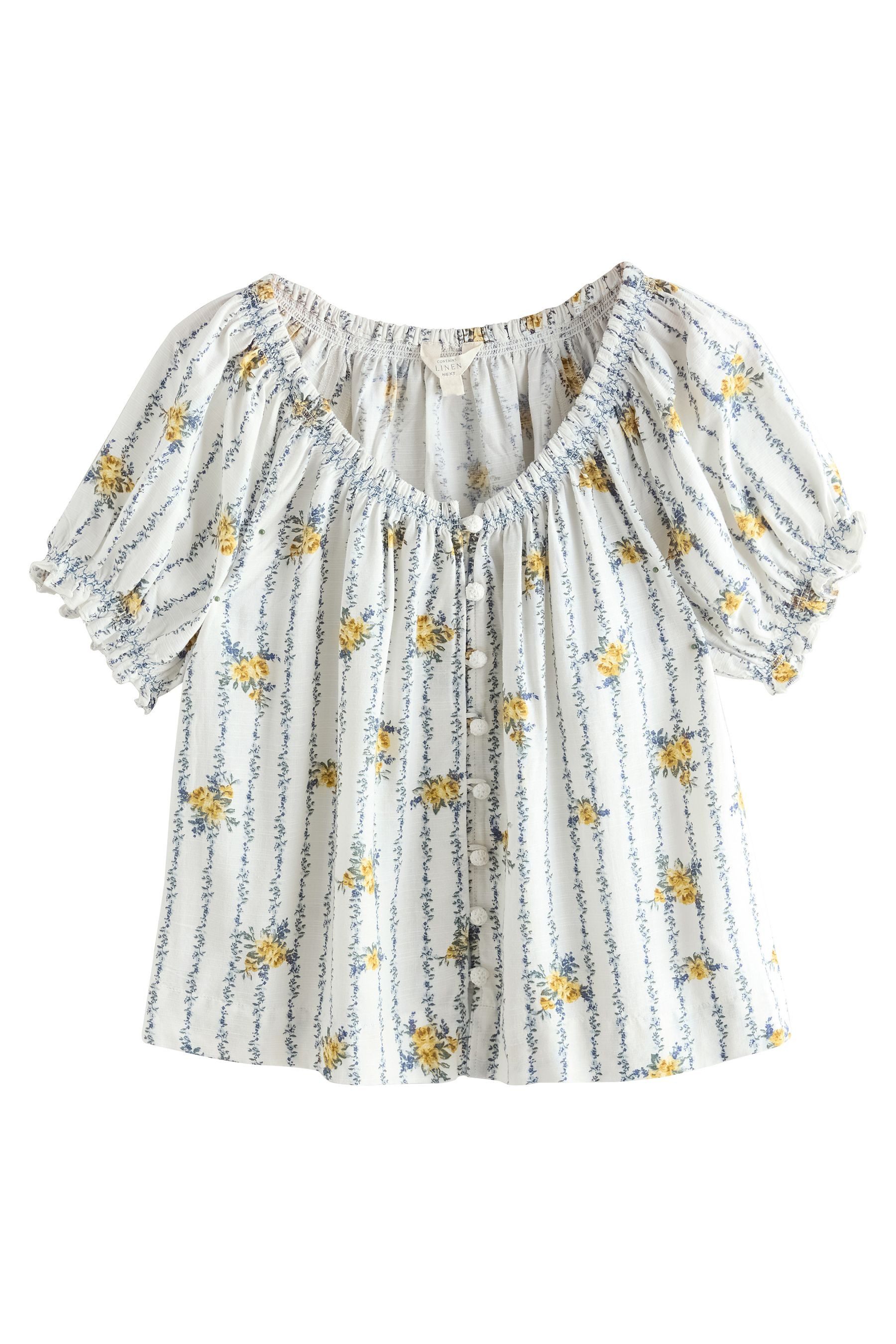 Carmenbluse Bardot-Oberteil mit Puffärmeln und Leinenanteil