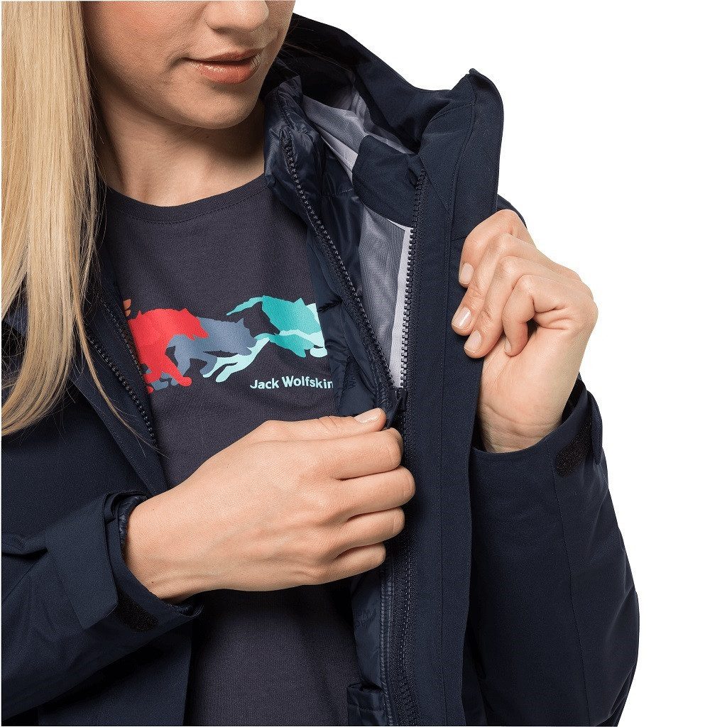Jack Wolfskin Wintermantel Silent Wisper Parka (wasser- und winddicht, PFC-frei) dunkelblau Damen