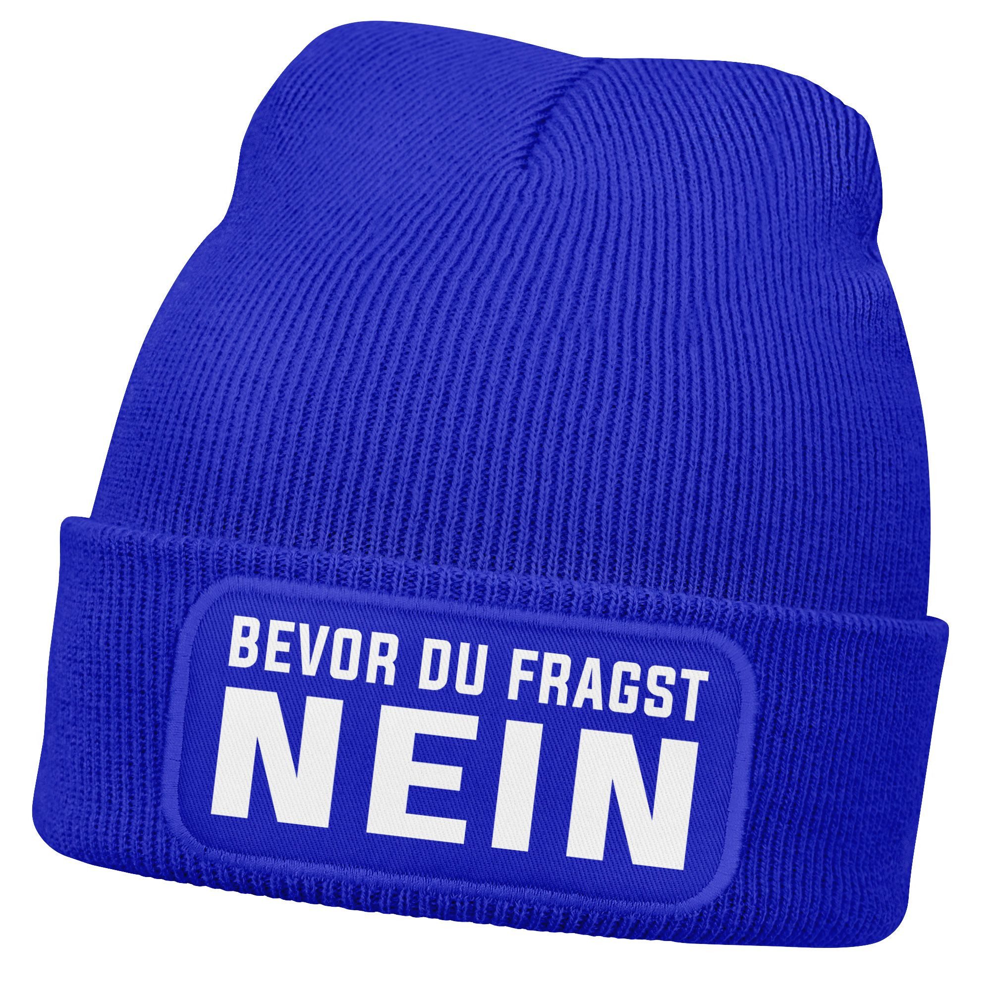 Strickmütze Damen Beanie Strickmütze mit Patch Spruch NEIN Aufdruck Lustig