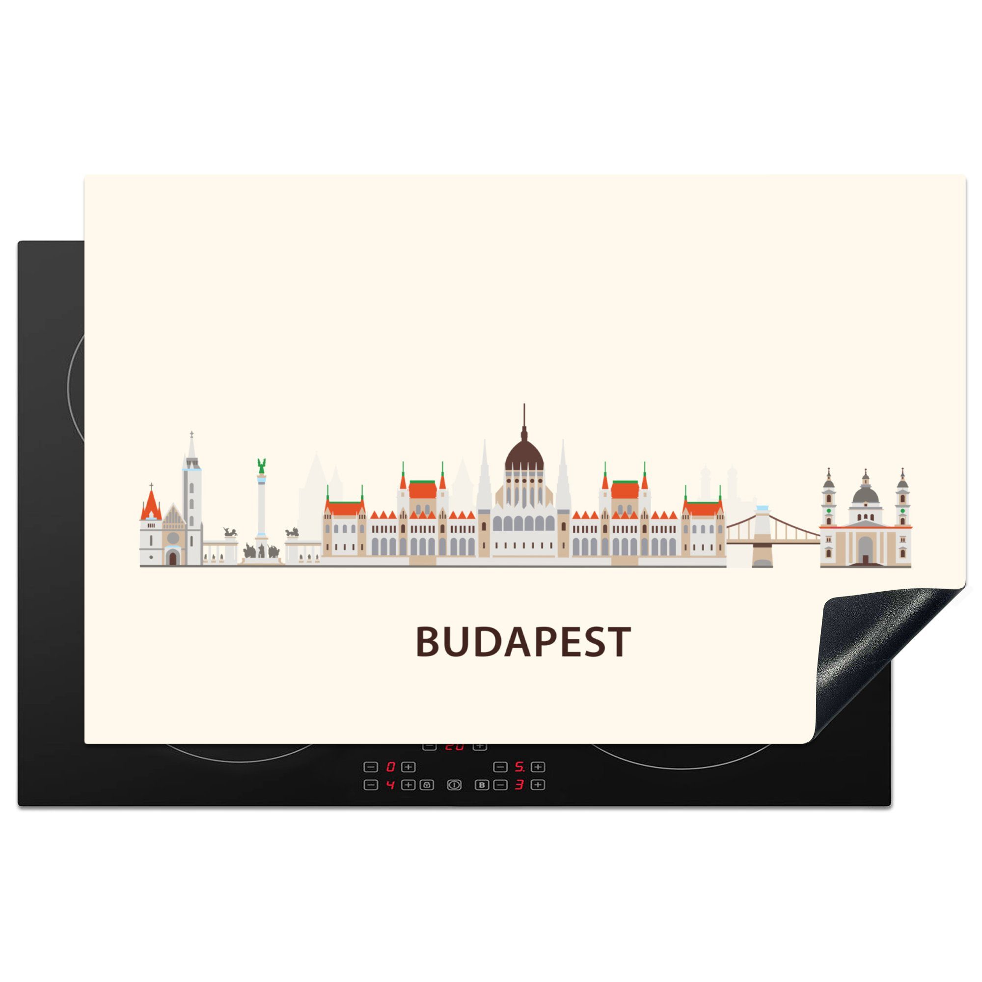 MuchoWow Herdblende-/Abdeckplatte Budapest - Europa - Skyline, Vinyl, (1 tlg), 81x52 cm, Induktionskochfeld Schutz für die küche, Ceranfeldabdeckung