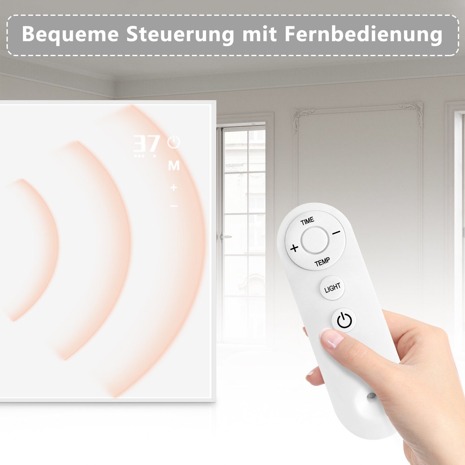 Nettlife Elektroheizkörper Energiesparend mit thermostat Wandheizung, Infrarotheizung 450/600/720W Wandmontage mit Infrarot Fernbedienung