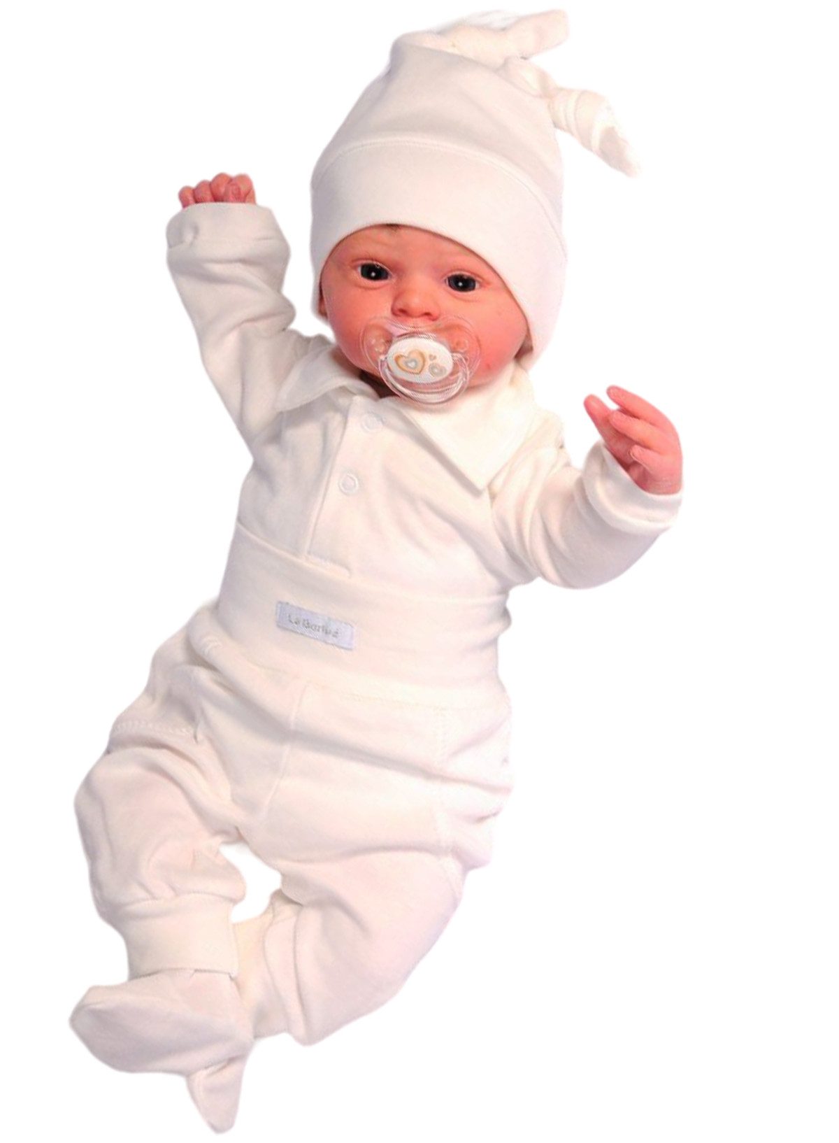 La Bortini Body & Hose Langarmbody mit Polokragen Schlupfhose Mütze Baby Anzug in Creme aus Baumwolle, 44 50 56 62 68 74 80 86