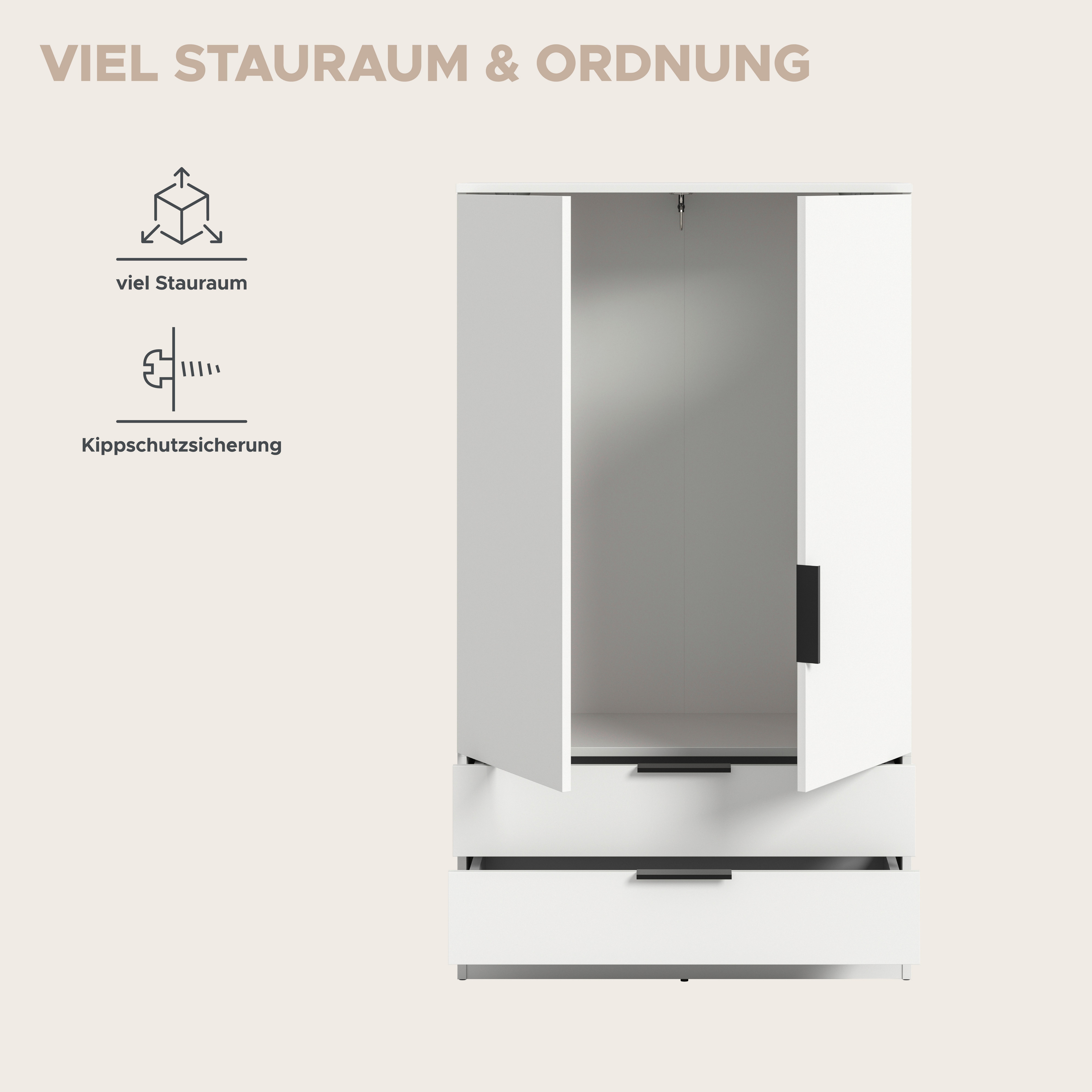 OTTO home Wäscheschrank SKARDE, Kleiderschrank, Schlafzimmerschrank, Schrank (1-St., Höhe: 140 cm, 2 Türen, 2 Schubladen, 1 Kleiderstange) OTTO BESTSELLER, Gard – Bild 4 von 5