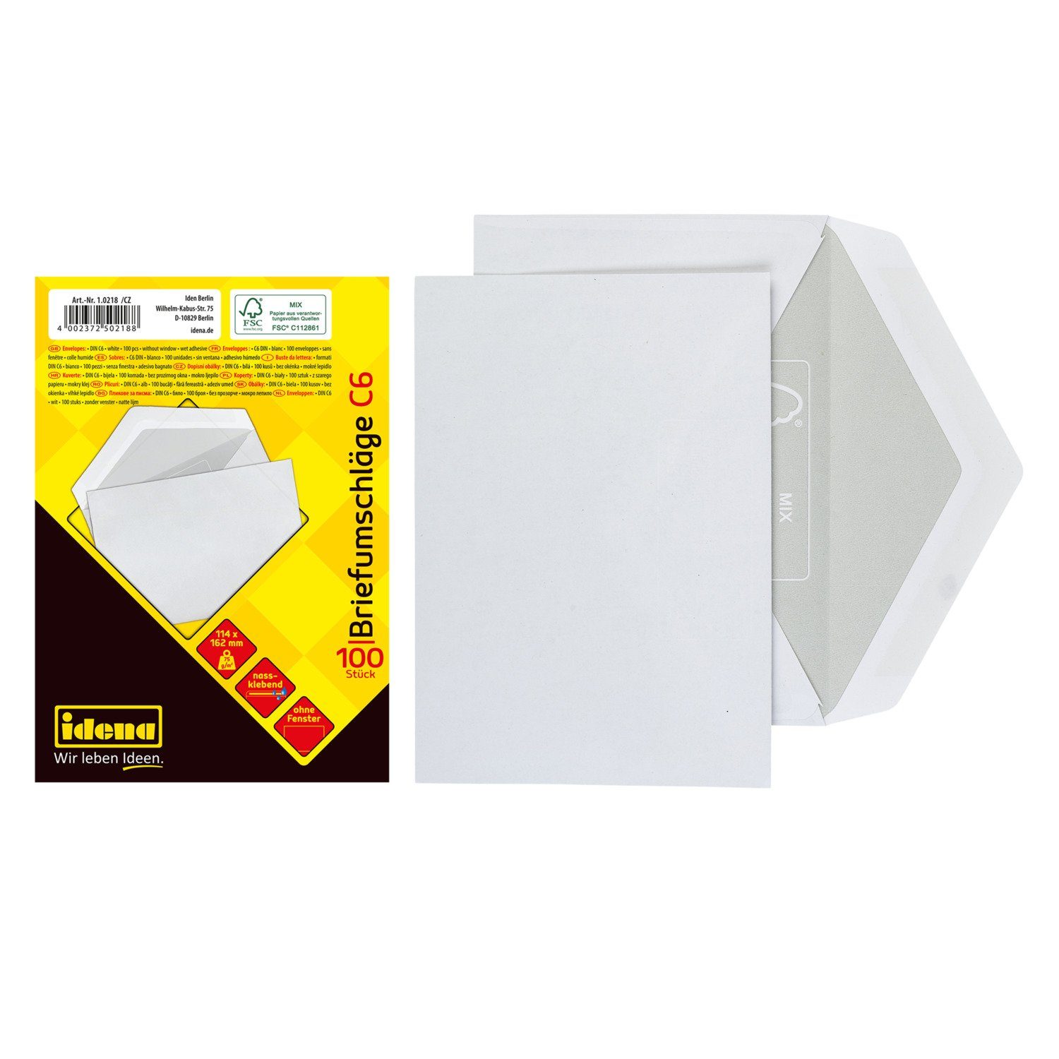 Idena Briefumschlag Idena 10218 - Конверты C6, 75 g/m², nassklebend, ohne Fenster