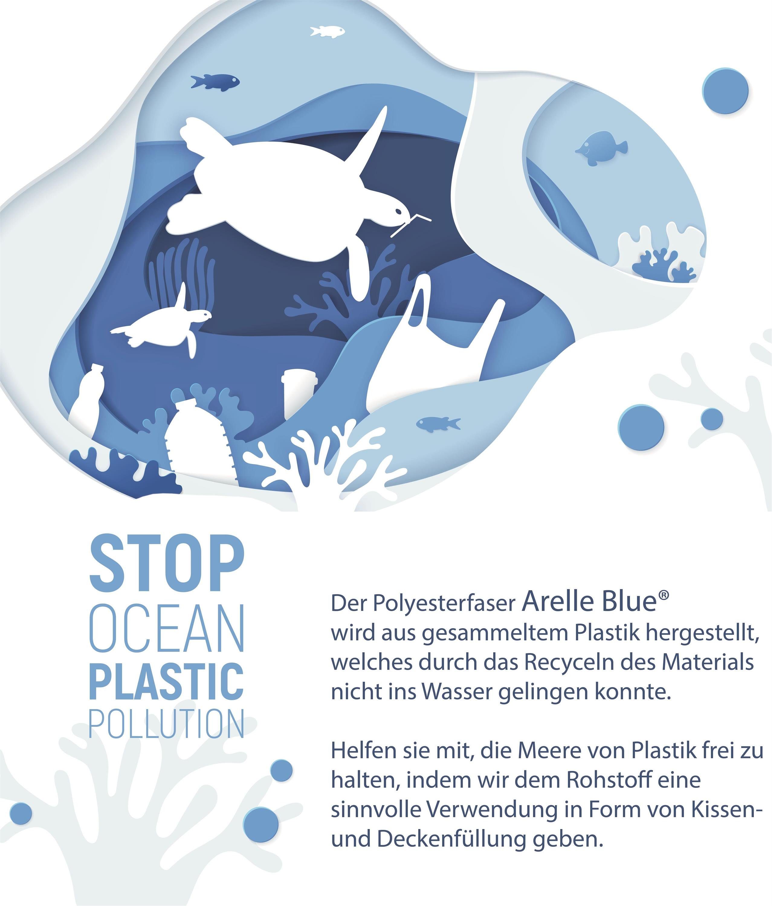 Bio Kissen Aerelle® Steppkissen Aspero, Baumwolle, nachhaltiges Kopfkissen ARRAS, Bezug: Polyesterfüllung Blue, mit Füllung: recycelter