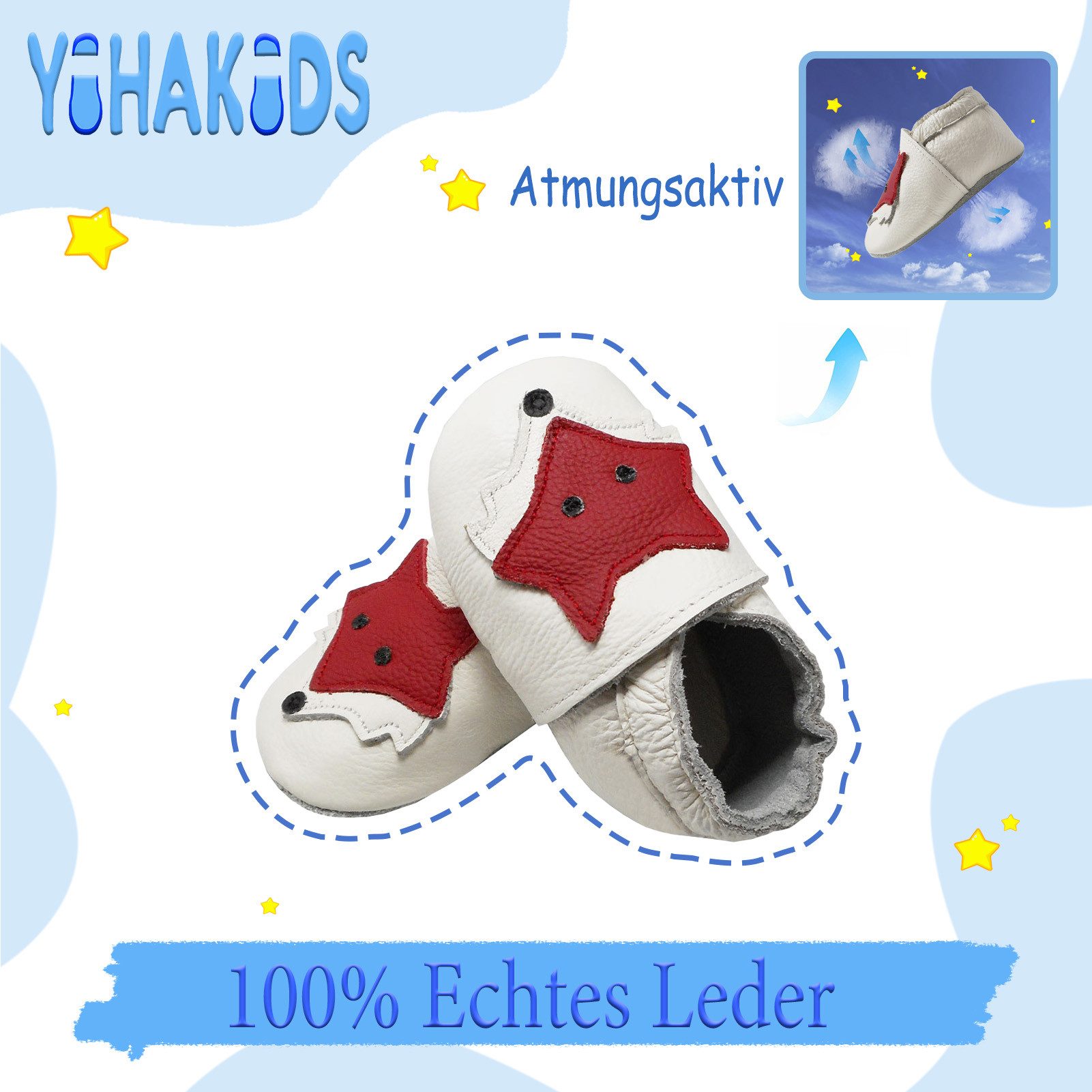 Yihakids Baby Krabbelschuhe Lauflernschuhe Hausschuhe Lederschuhe Fuchs Barfußschuh Babyschuhe aus 100 % echtem Leder