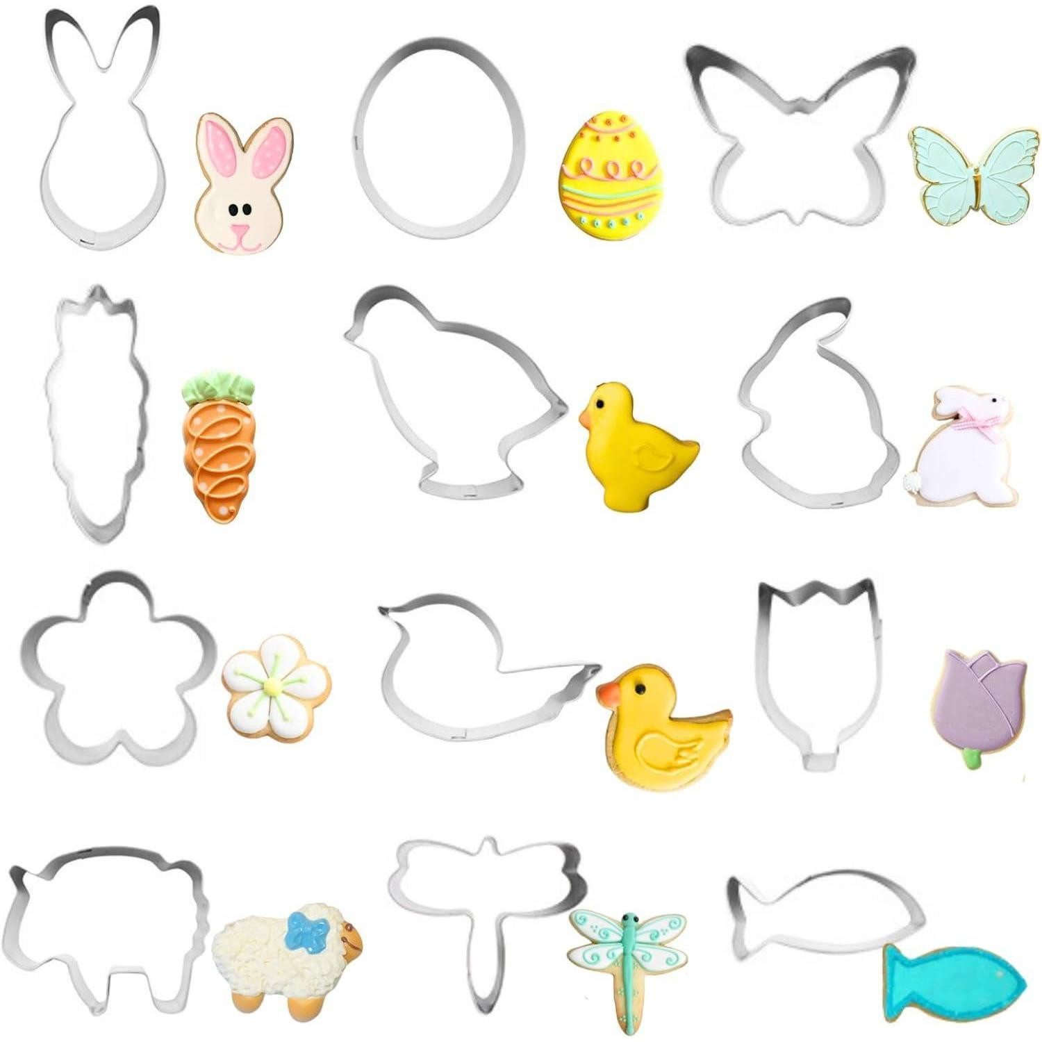 LuxusKollektion Backform Mini Ausstechformen Ostern 12er Edelstahl Osterei Hase Küken Ostern B