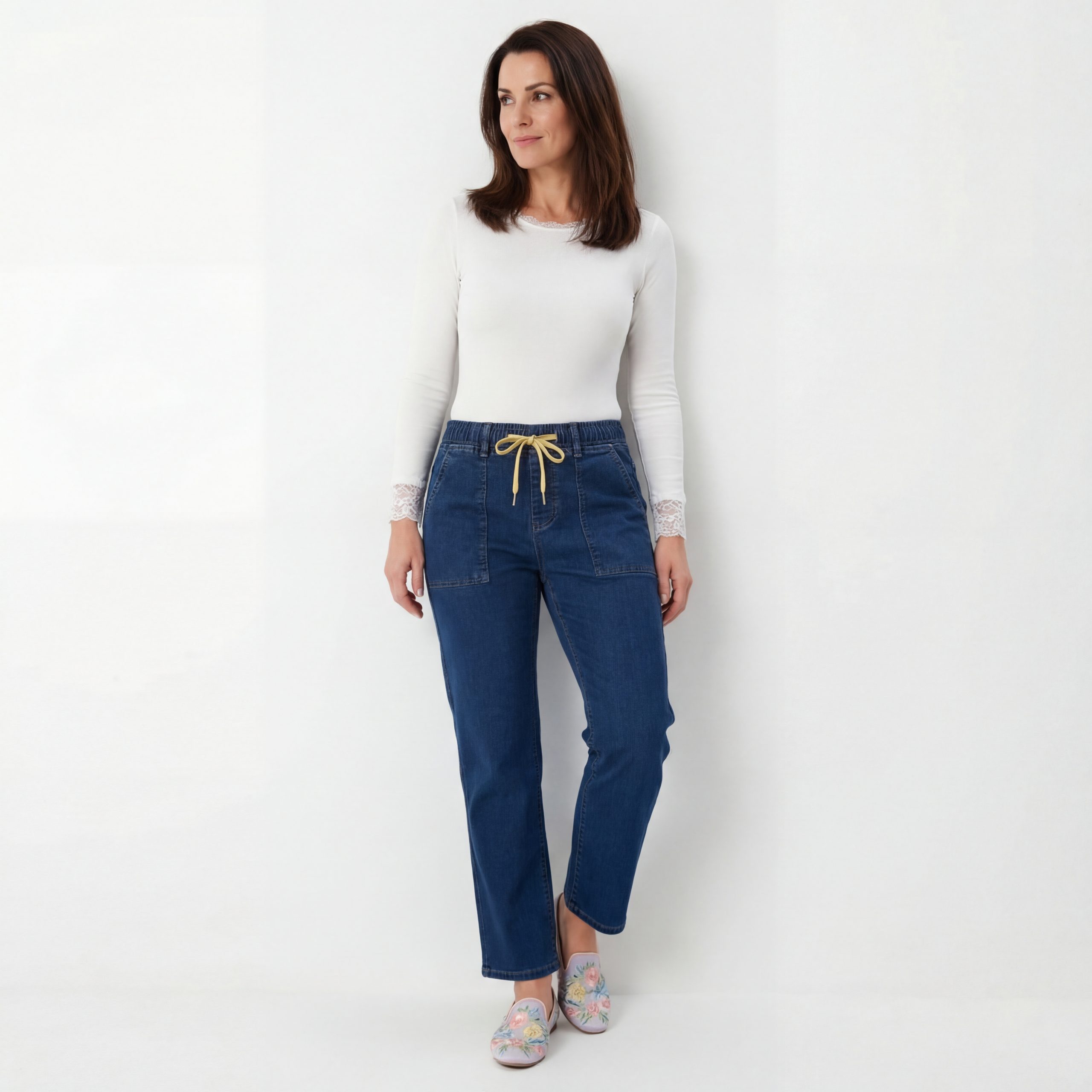 Cherry Berry Stretch-Jeans Bequeme Jeans Damen Straight Leg Jeanshose Gummizug erhältlich in 36 bis 46, Kurzgröße (maximale Körpergröße bis 1,68m) – Bild 3 von 5