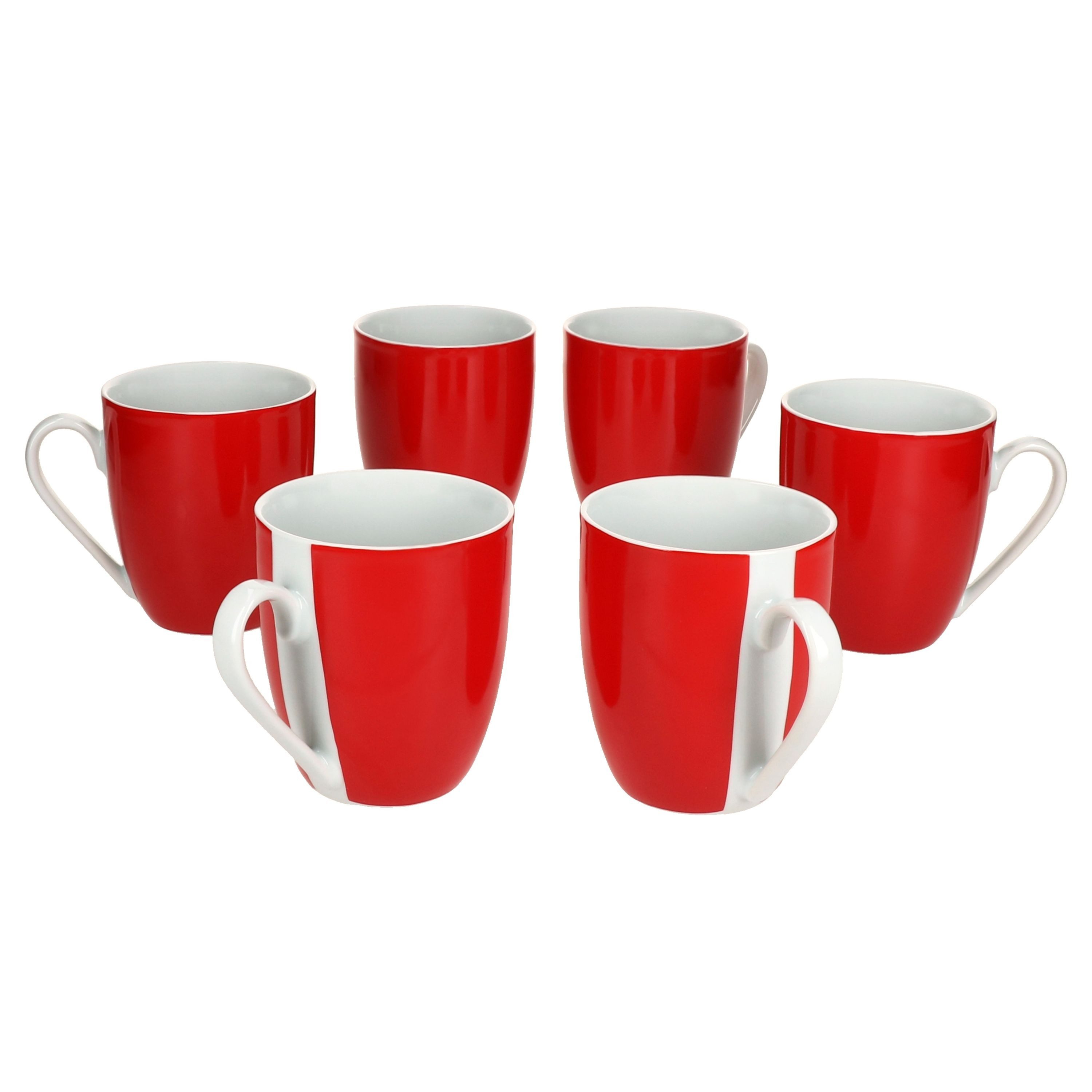 MamboCat Becher 6er Set Variant Rot Kaffeebecher 350ml bunte Porzellan-Tassen, Porzellan
